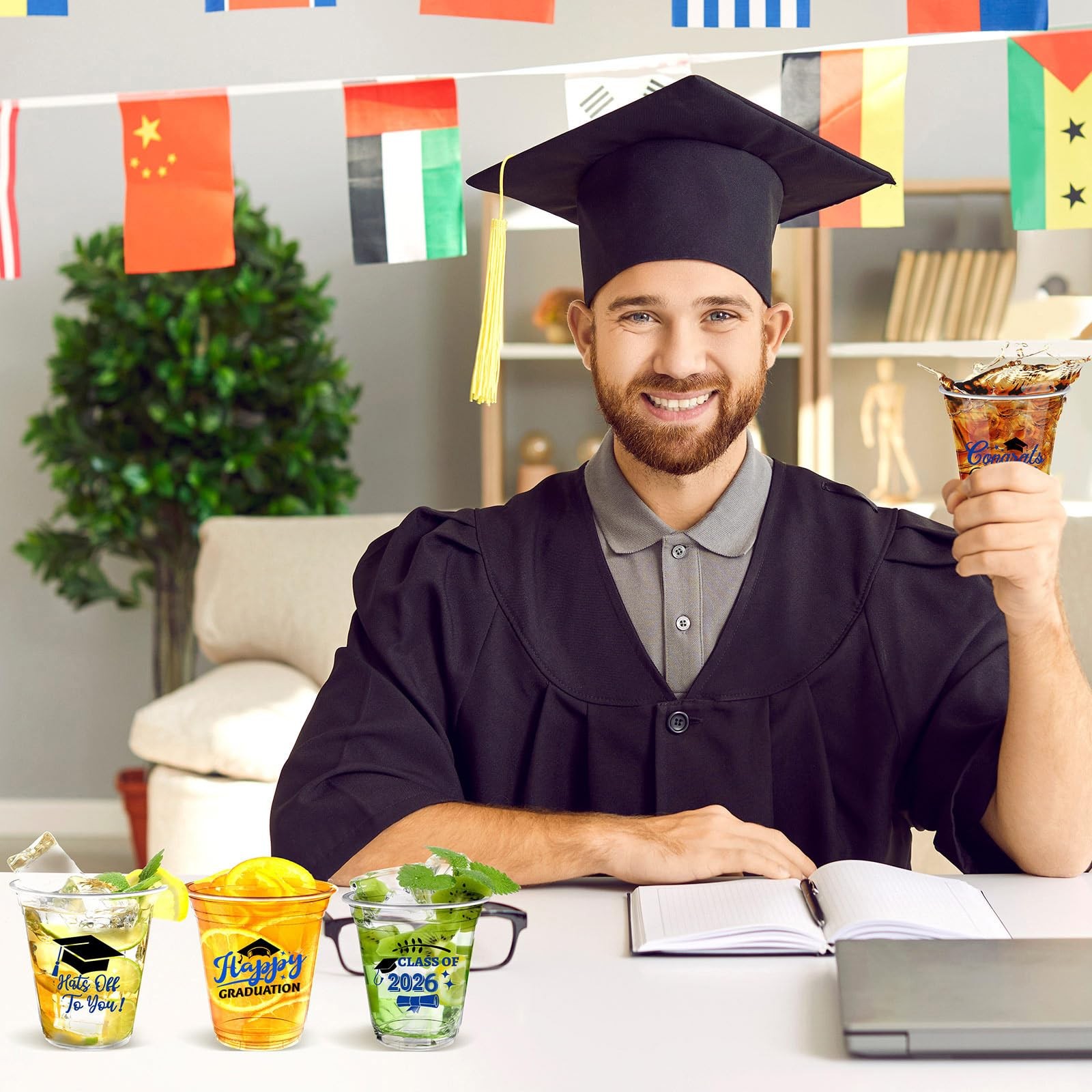 Graduation Cups 12oz 200 Pcs Class of 2026 Disposable Plastic for Party
