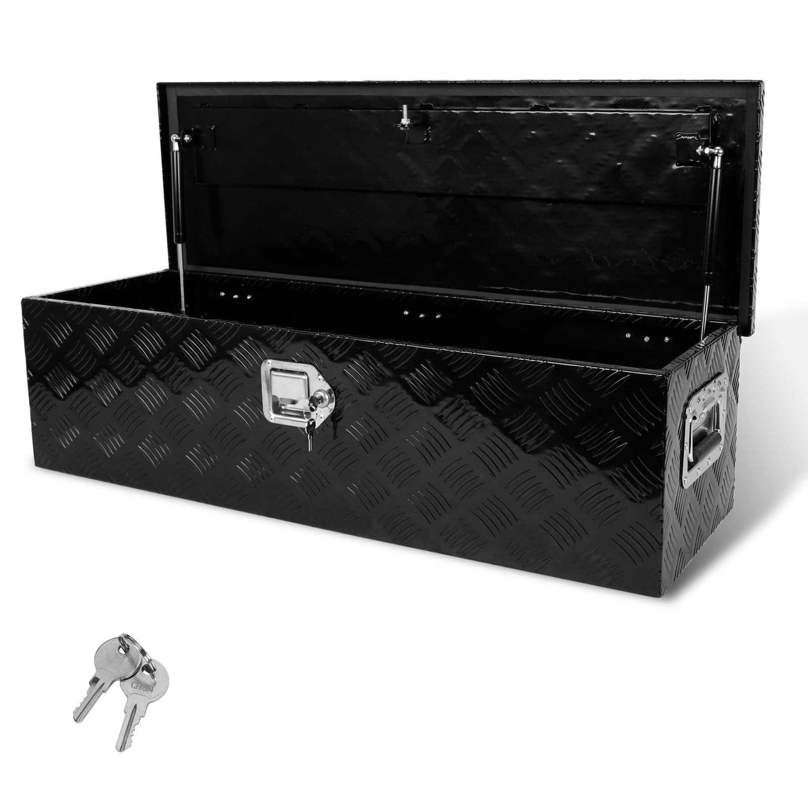 39x13x10 Black Aluminum Truck Bed Tool Box with Lock Keys Heavy Duty RV Trailer