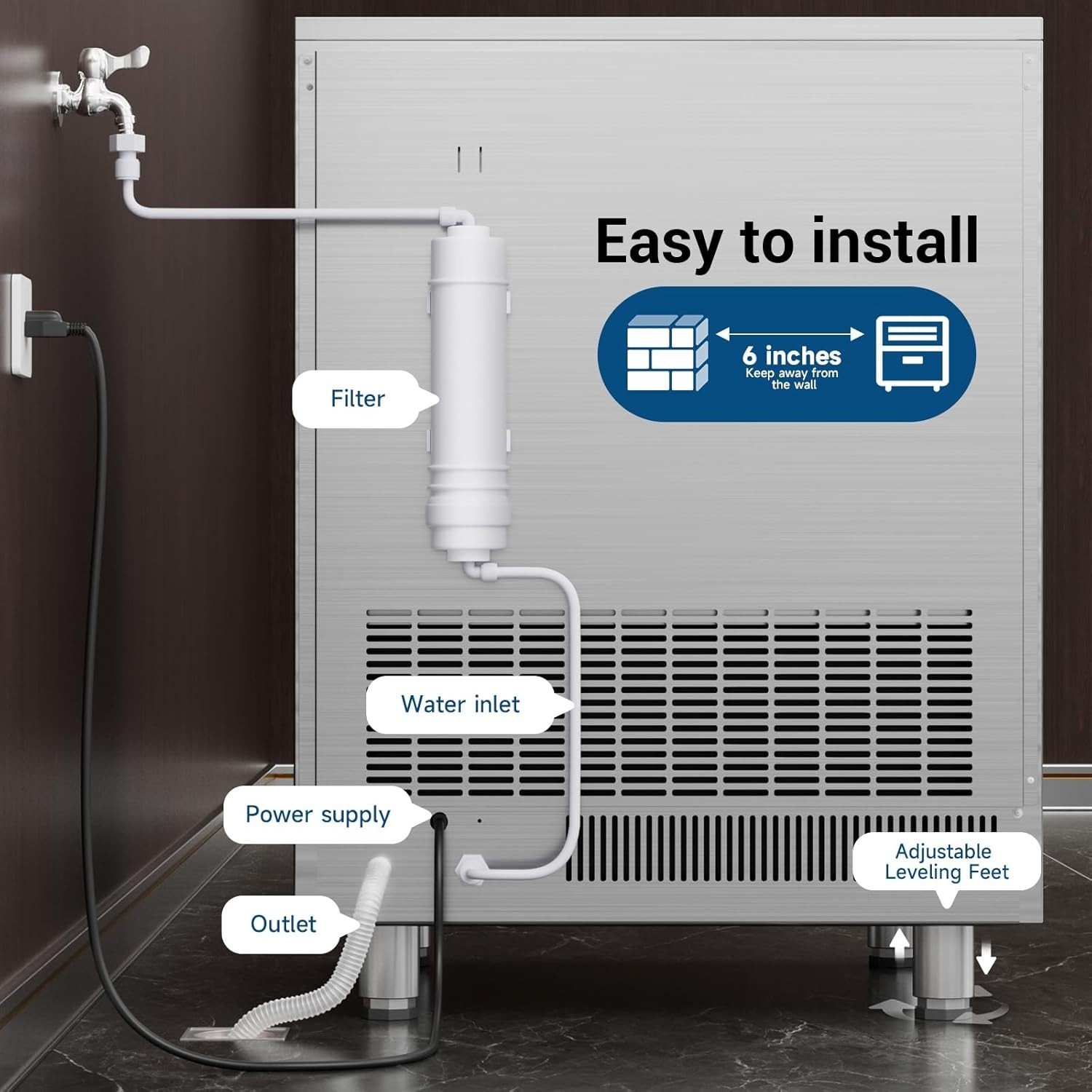 Commercial Ice Maker 450LBS/24H Ice Machine with 120 LBS Storage Ice in 8-15 min