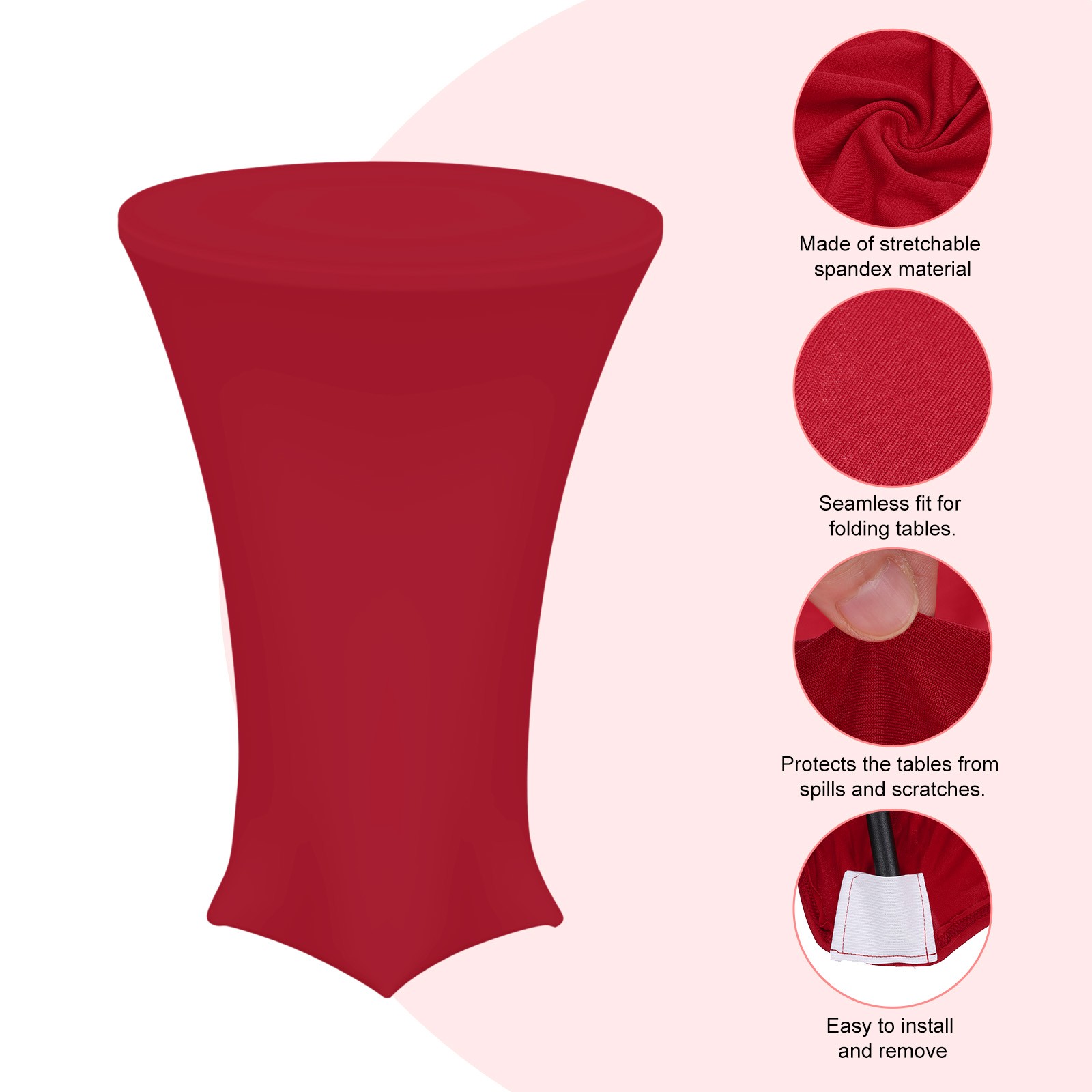 8 Pcs 31.5″x43″ Highboy Spandex Cocktail Table Covers, Burgundy