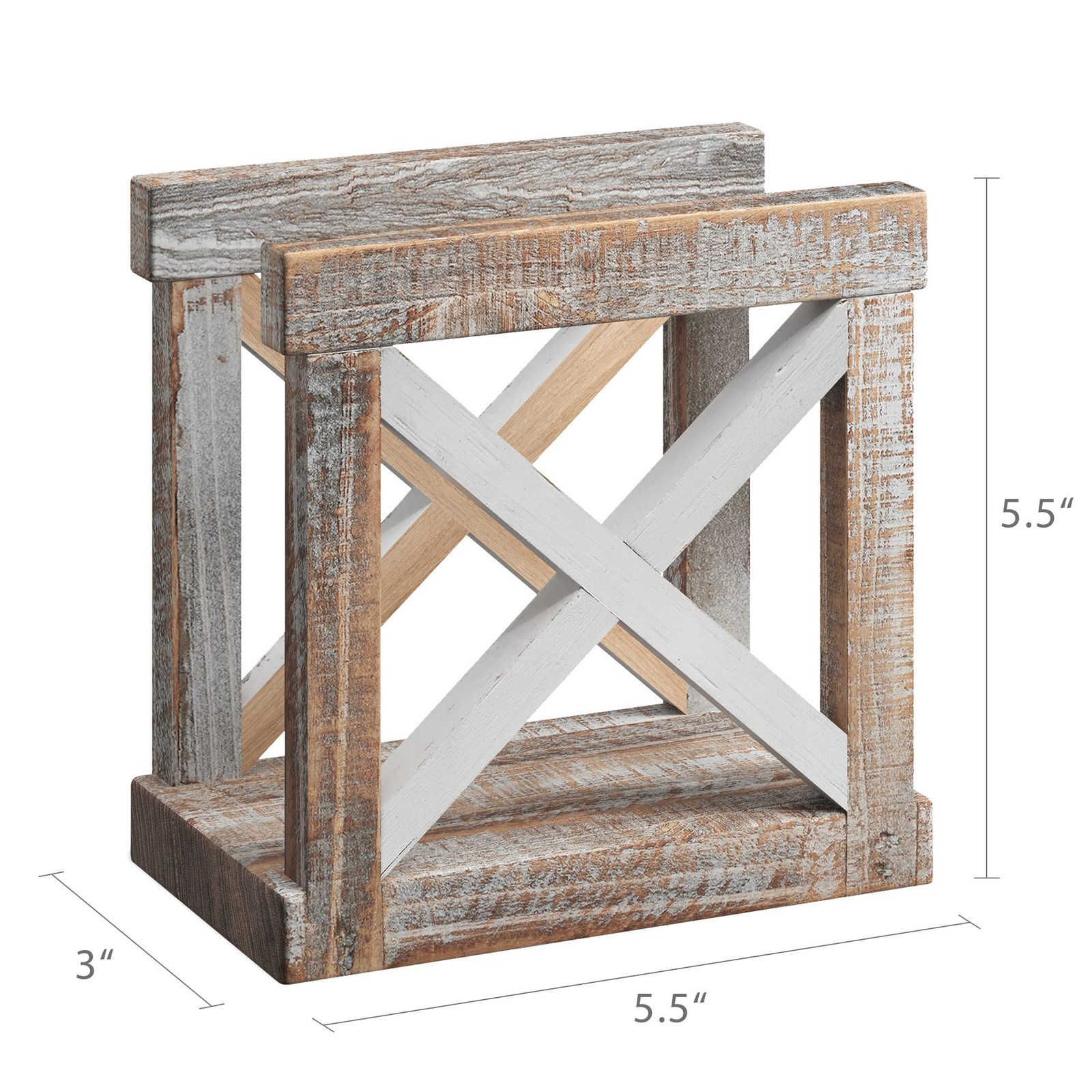 Barnyard Designs Farmhouse Napkin Holder for Table – 5.5″ x 5.5″, White/Brown