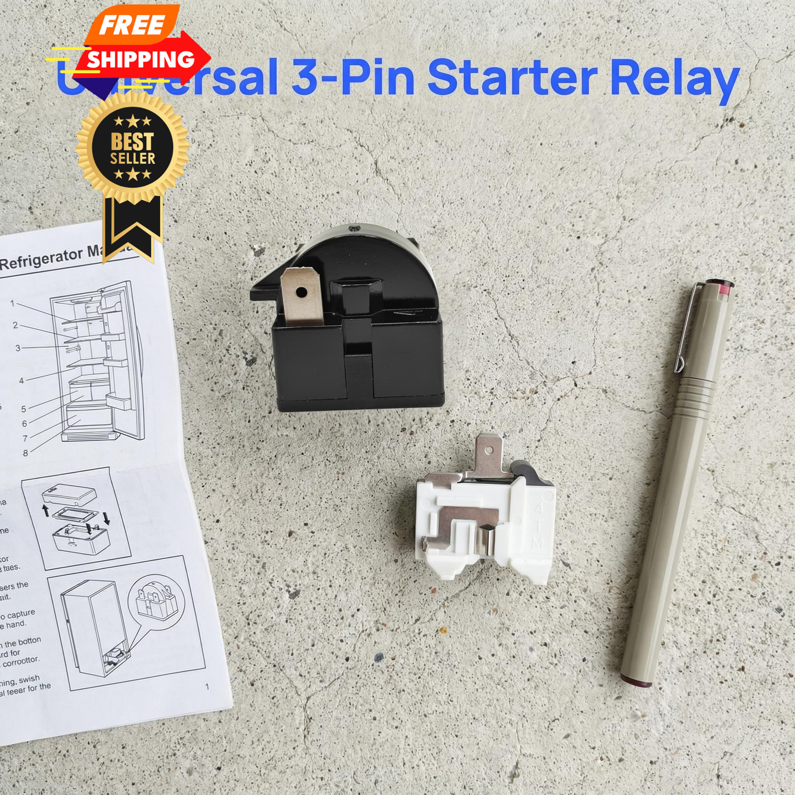 QP2-4R7 QP2-4.7 Start Relay Refrigerators PTC and Overload Protector 3 PIN
