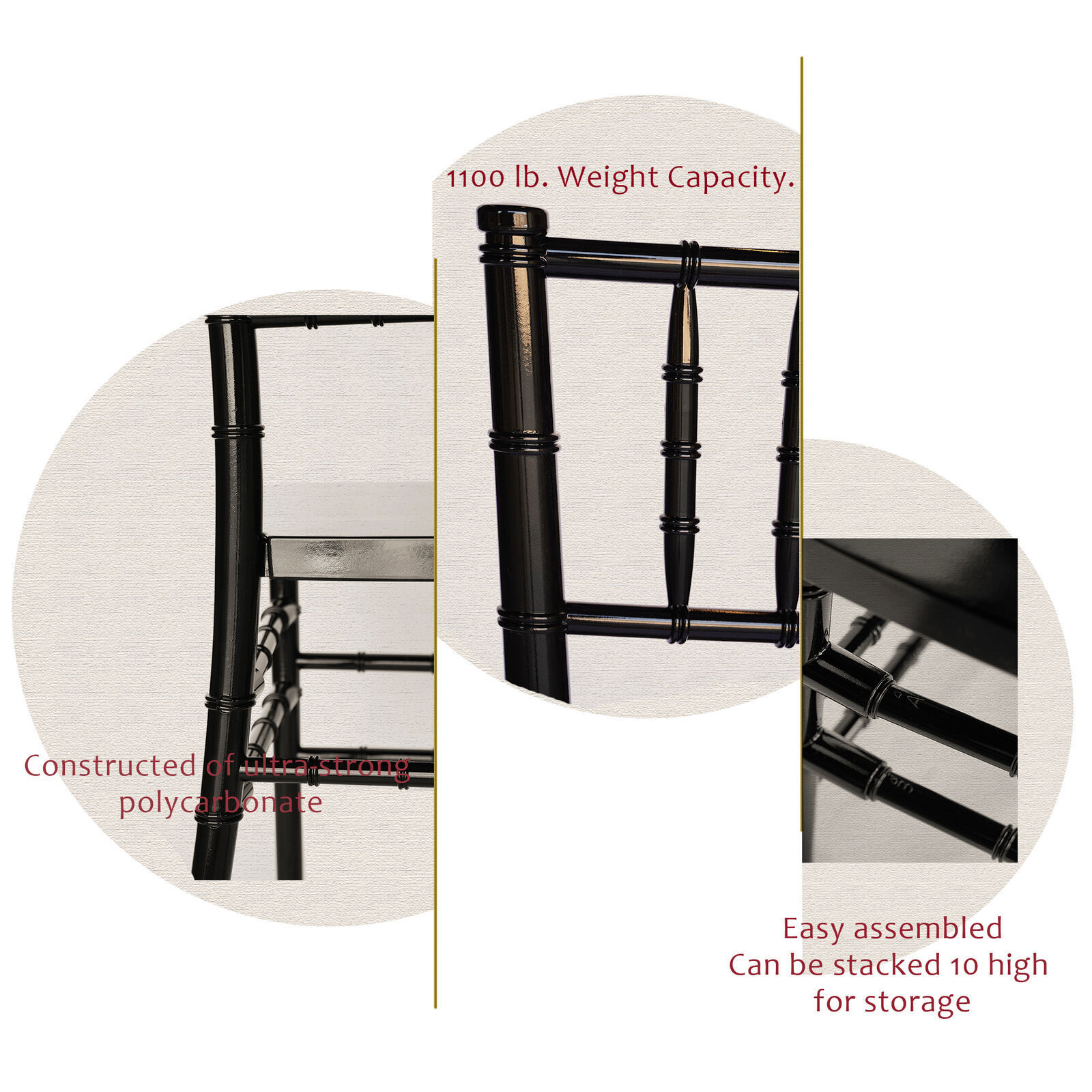 FOH 4pcs Party Black Chiavari Chair Stacking PP Dining Chairs for Wedding Party