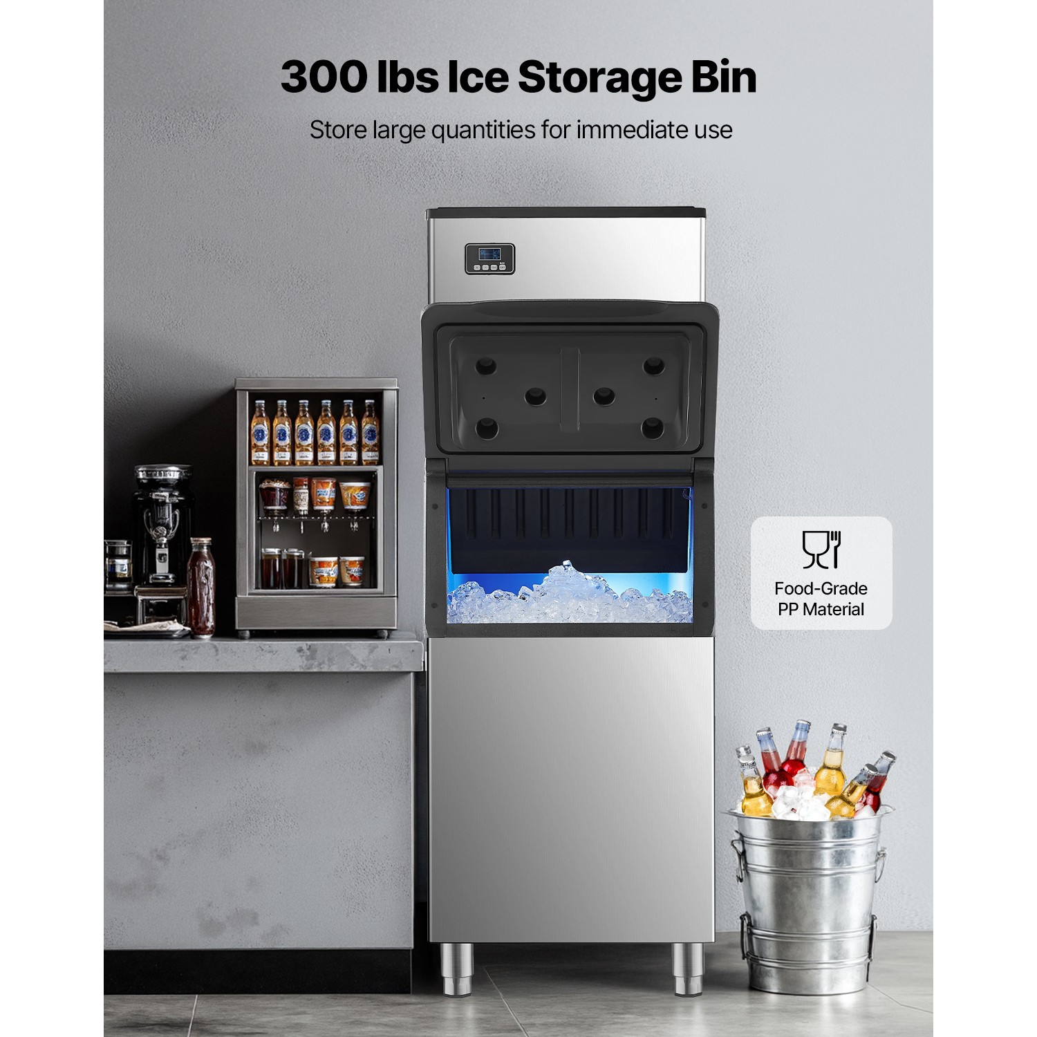 Uimoso Commercial Ice Maker 360LBS/24H with 300LB Storage Bin Auto Self-Cleaning