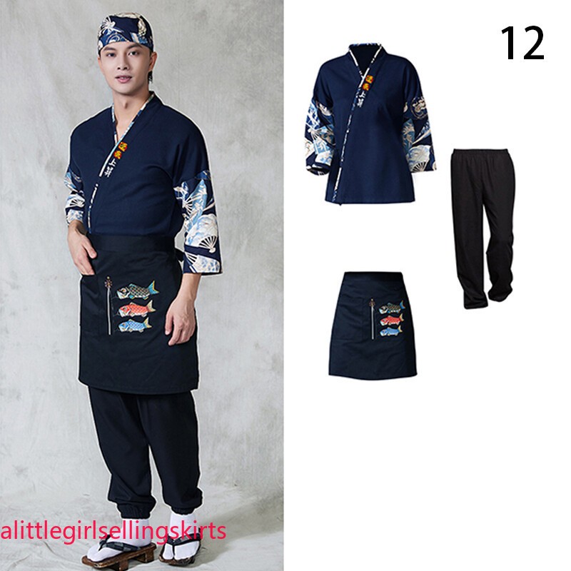M-2XL Sushi Chef Kimono Style Coat Uniform Waiter Overalls Japanese Work Jacket