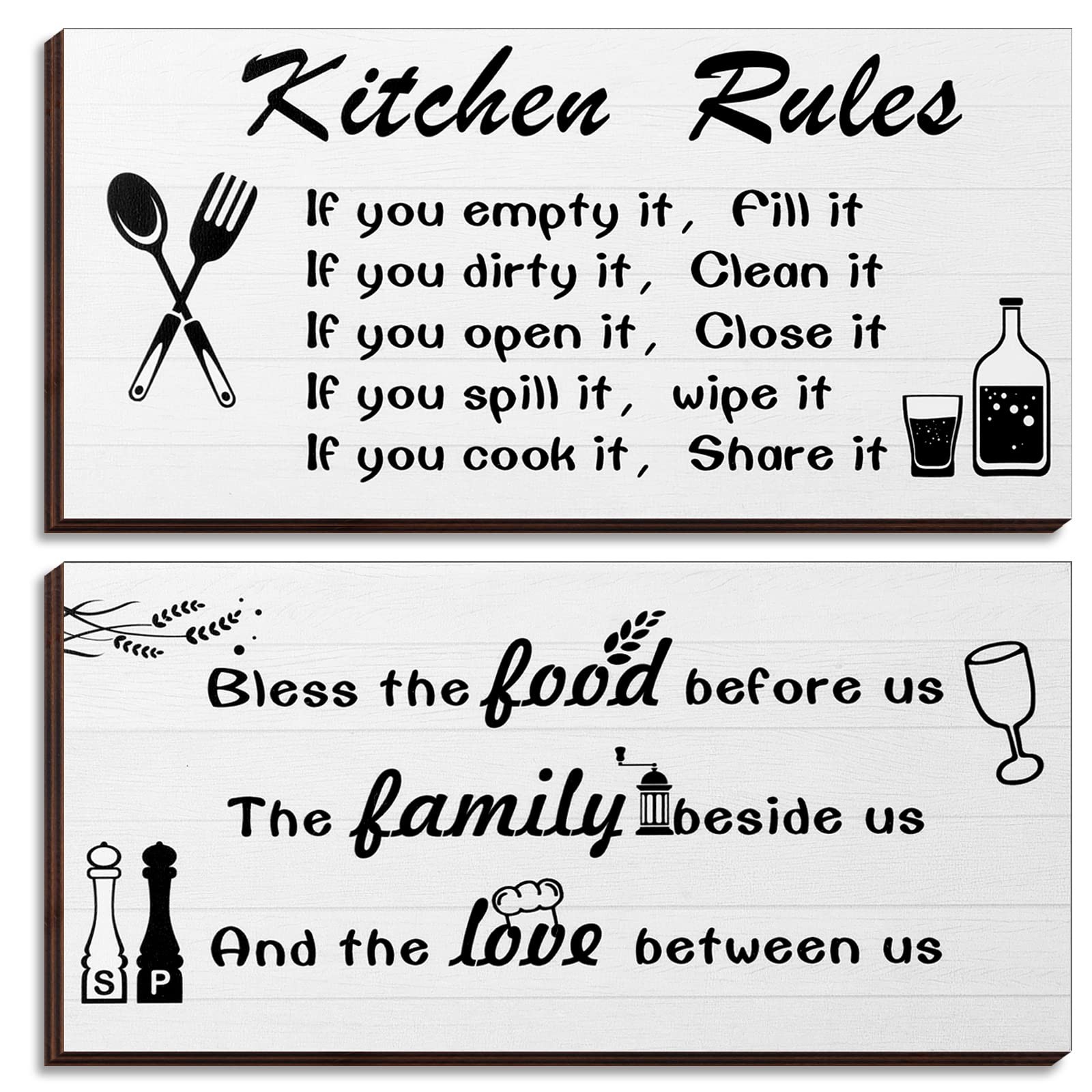 2 Pcs Kitchen Rules Wall Decor Farmhouse 11.81 x 5.91 x 0.2 inches, White