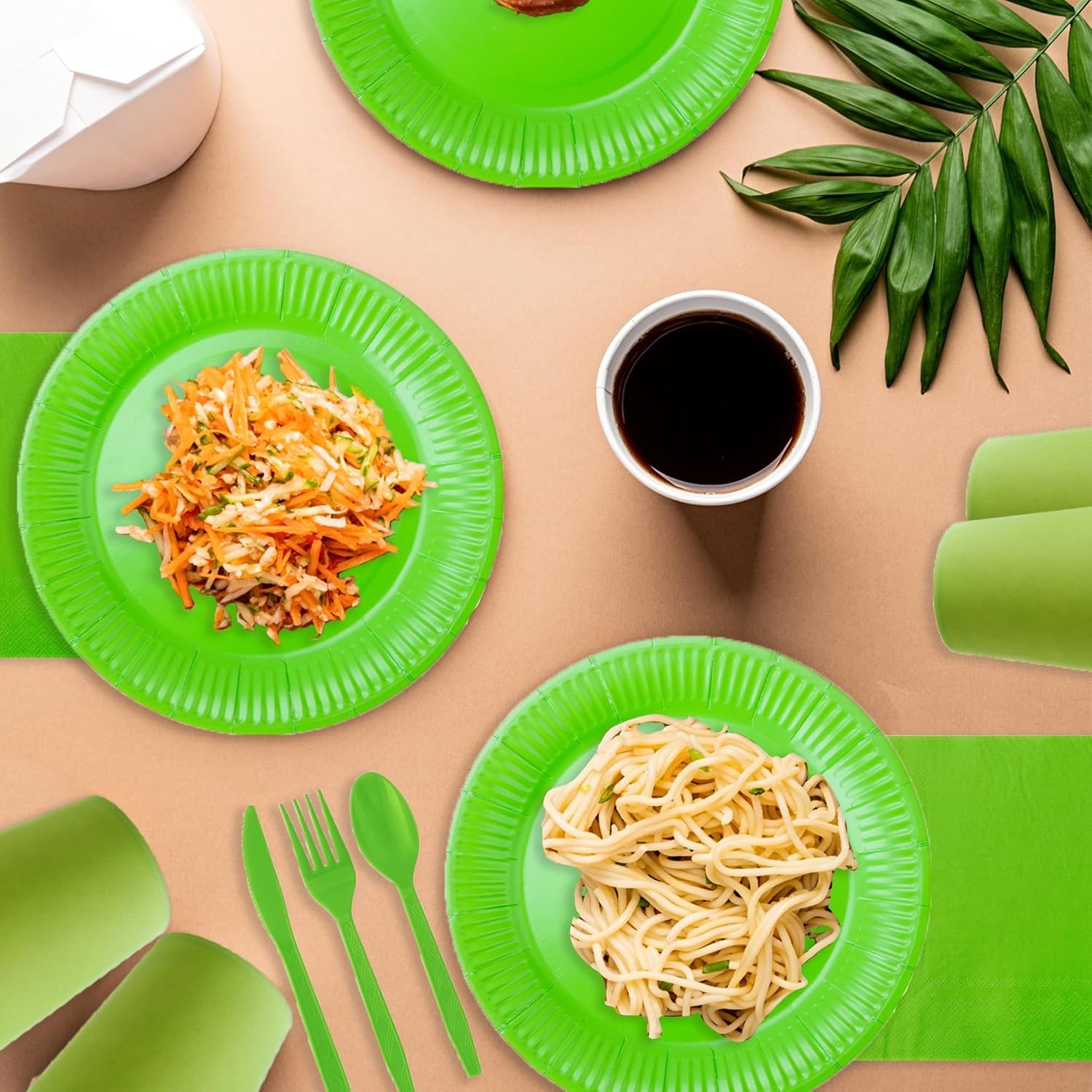 210pcs green Plates And Cups Party Supplies -Green Party Plates Plastic