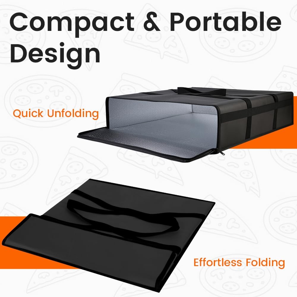 Pizza Bag for Delivery 24″ X 24″ X 6″ Insulated Pizza Delivery Bag Thermal Black