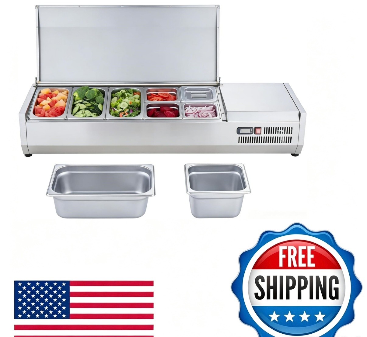 ⚡Refrigerated Prep Station, 140W Air-Cooling Salad Bar Buffet Station, 35-46°F D