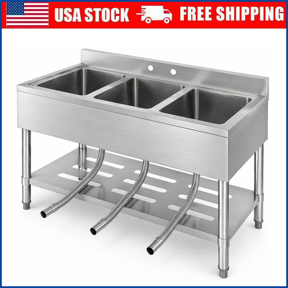 Stainless Steel Utility Sink Free Standing Triple Bowl Commercial Kitchen Sink