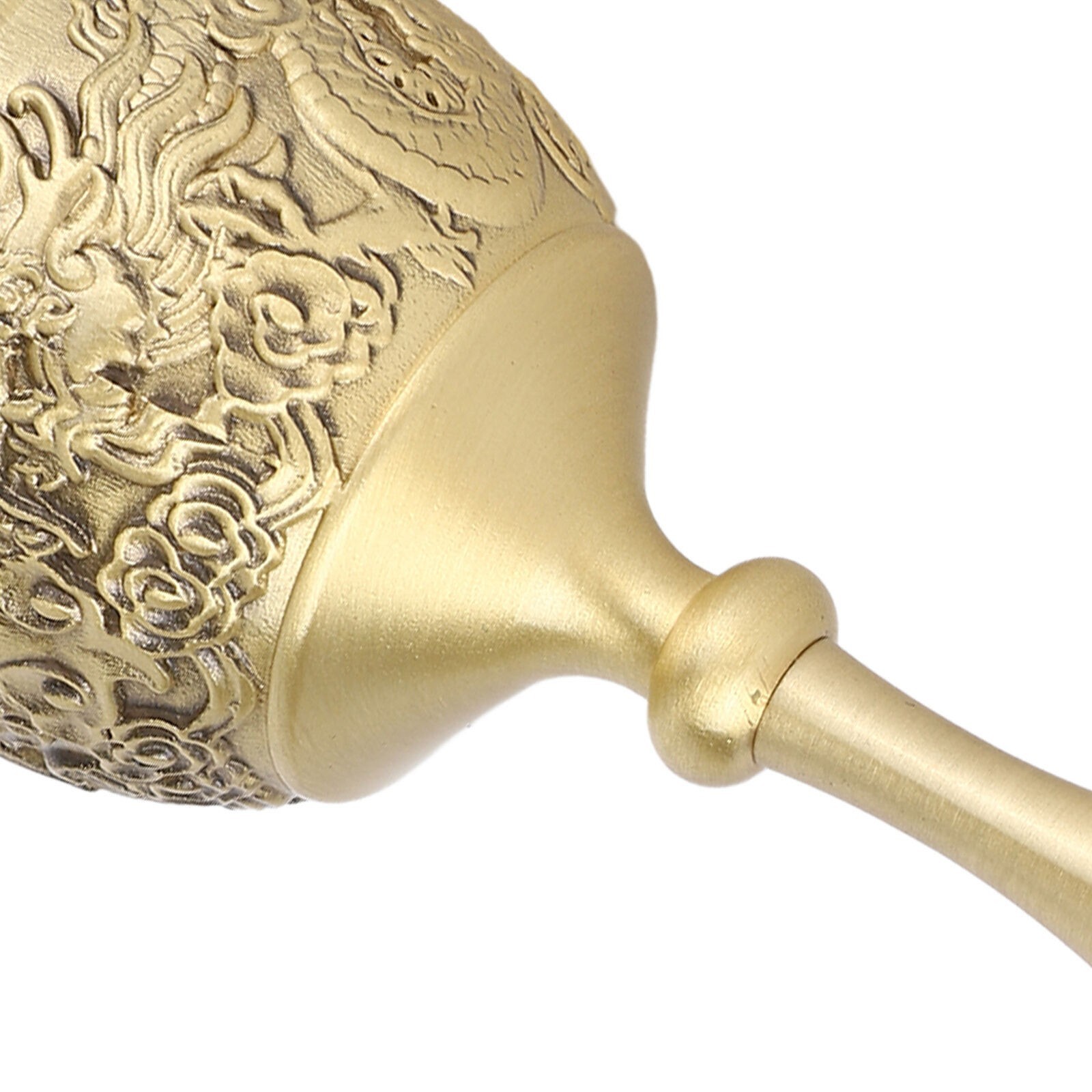 Hand Call Bell 4.7in Long Pure Brass Exquisite Carved Pattern Curved Handle