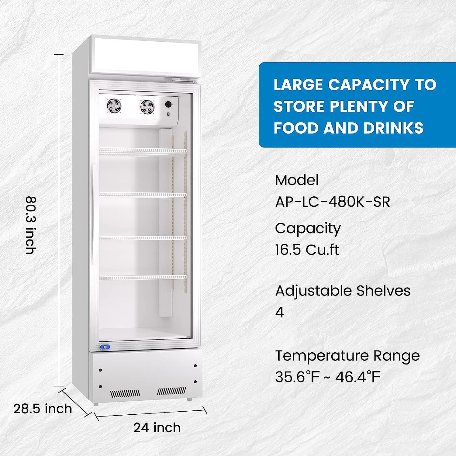 NEW Commercial Glass Door Merchandiser Refrigerator Display Cooler 16.5 Cu.Ft