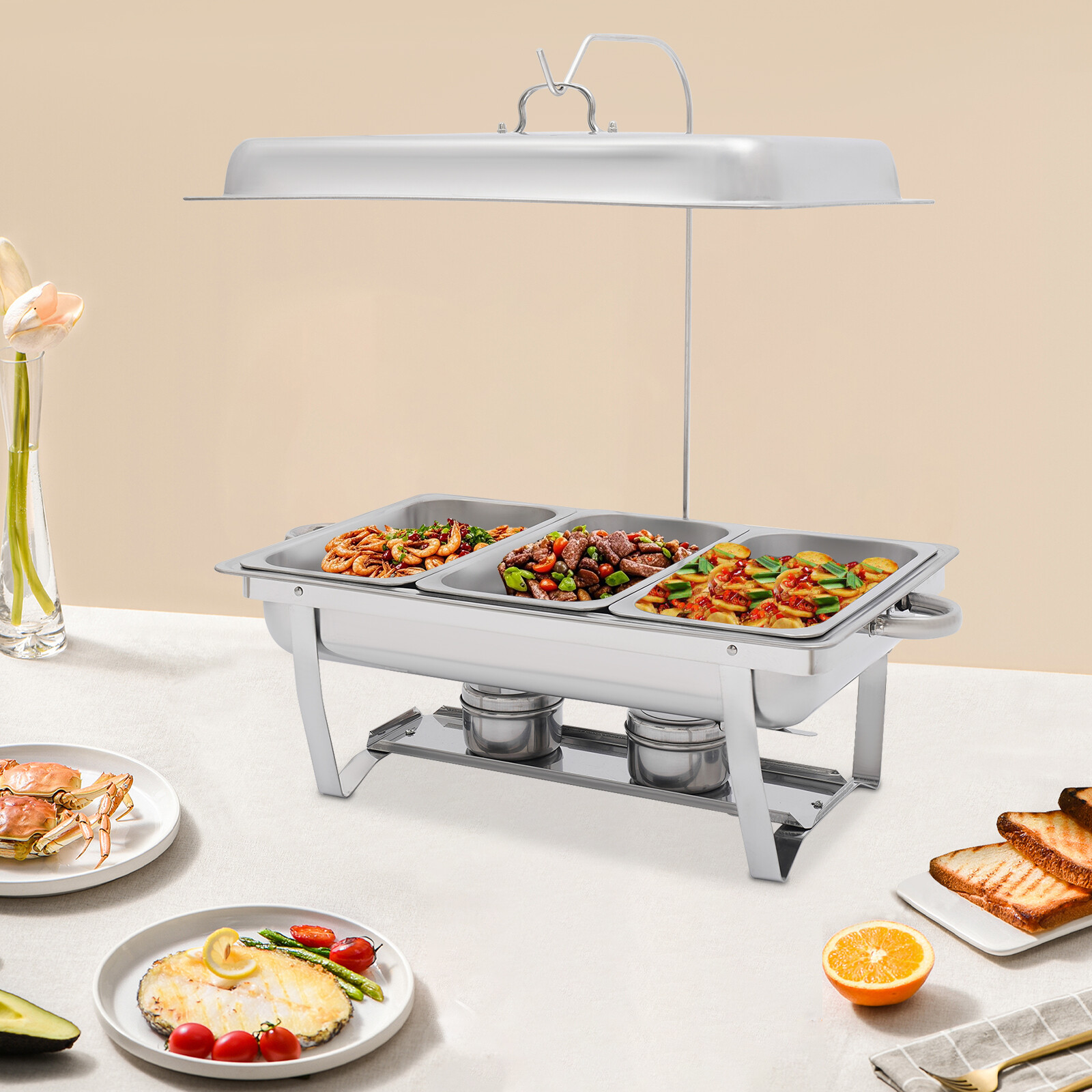 Stainless Steel Catering Serve Restaurant Food Warmer with 3 Food Pans Buffet