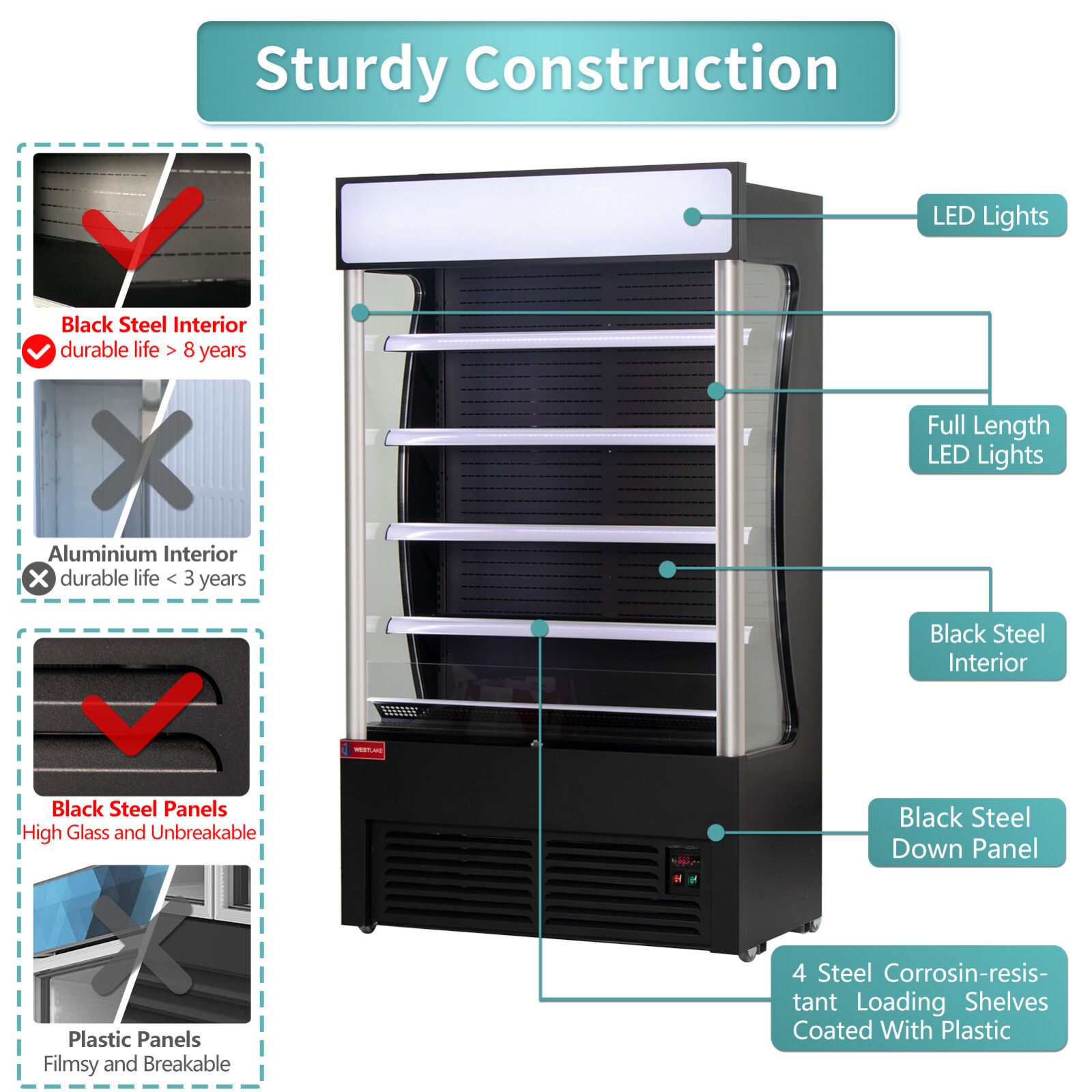 Open Air Merchandiser, 46″W 26″ D Black Refrigerated Air Curtain Merchandiser