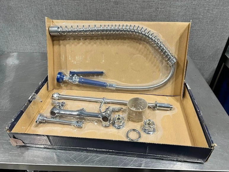 Wall-Mounted Pre-Rinse Faucet with 8″ Centers and 12″ Add-On Faucet