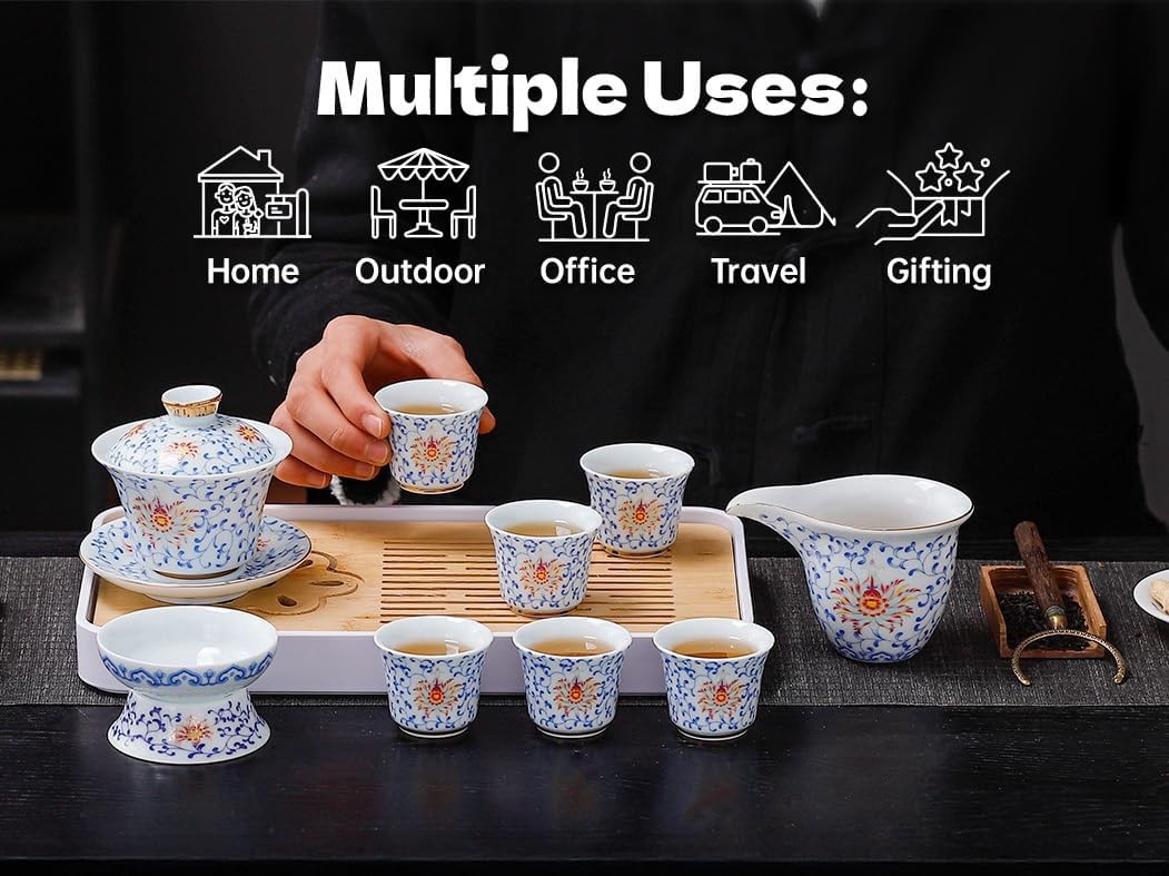 Japanese Tea Set Traditional with 6 Cups, Chinese Gongfu Tea Set for Adults,