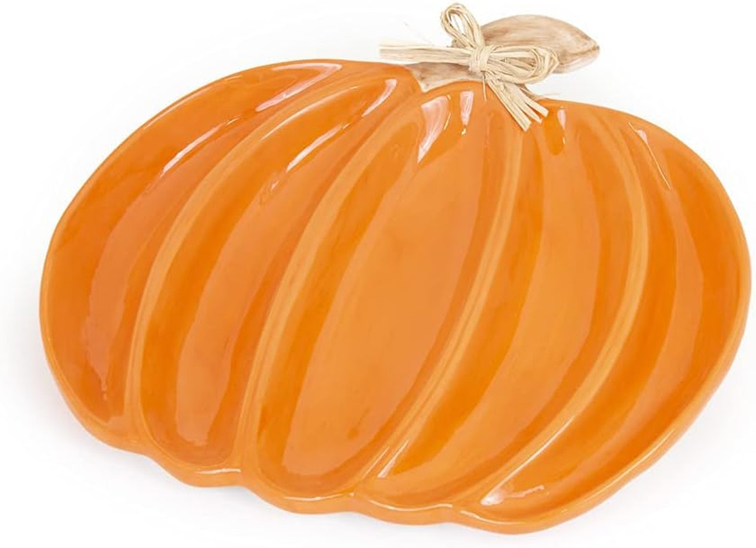Divided Ceramic Serving Platter, 12 X 11-Inches, Orange Pumpkin