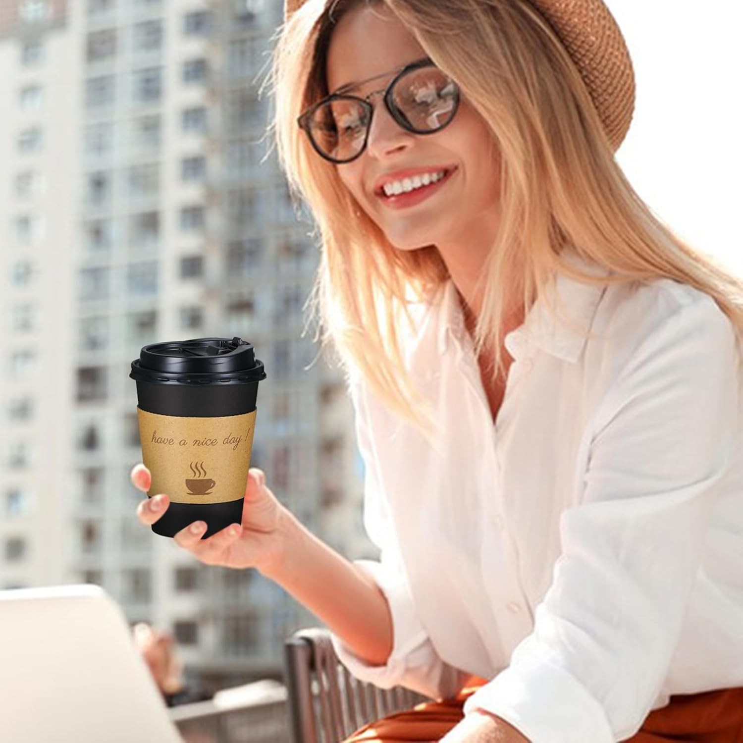 Leak-Proof 12oz Hot Paper Cups with Lids & Sleeves – 50 Pack