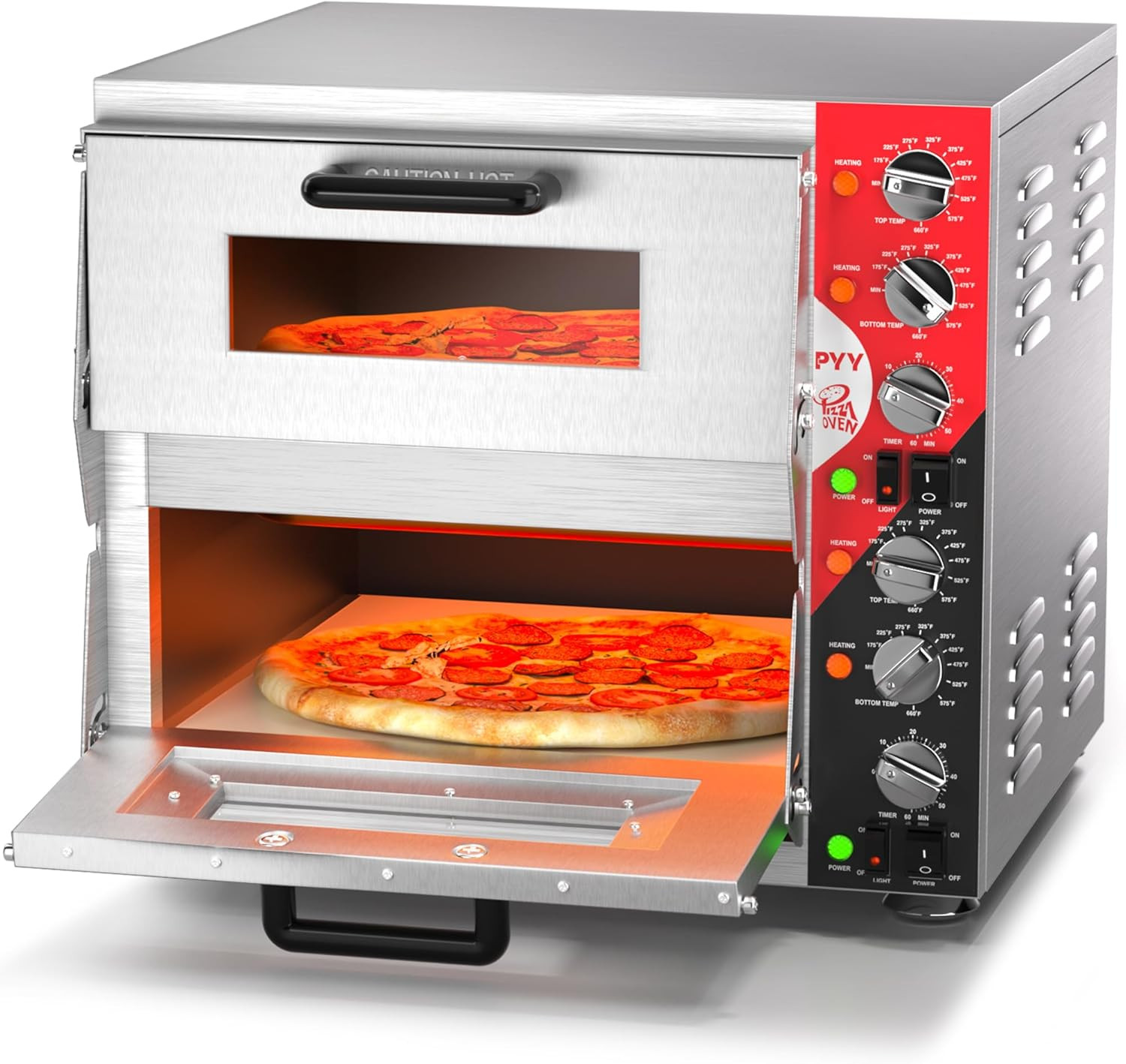 16″ Electric Double Decker Pizza Oven with Timer & Stone for Home & Restaurant