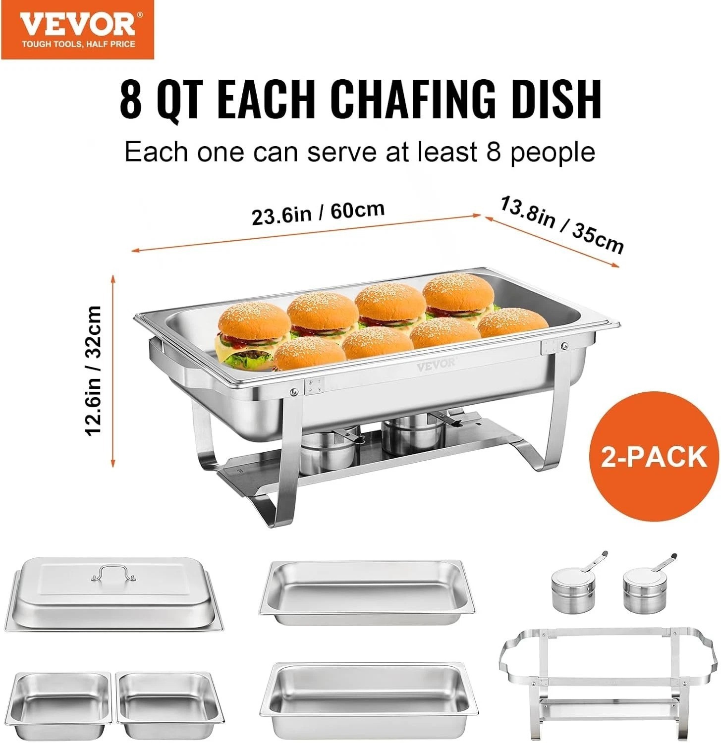 Chafing Dish Buffet Set, 8 Qt 2 Pack, Stainless Steel Chafer with 2 Full Size…