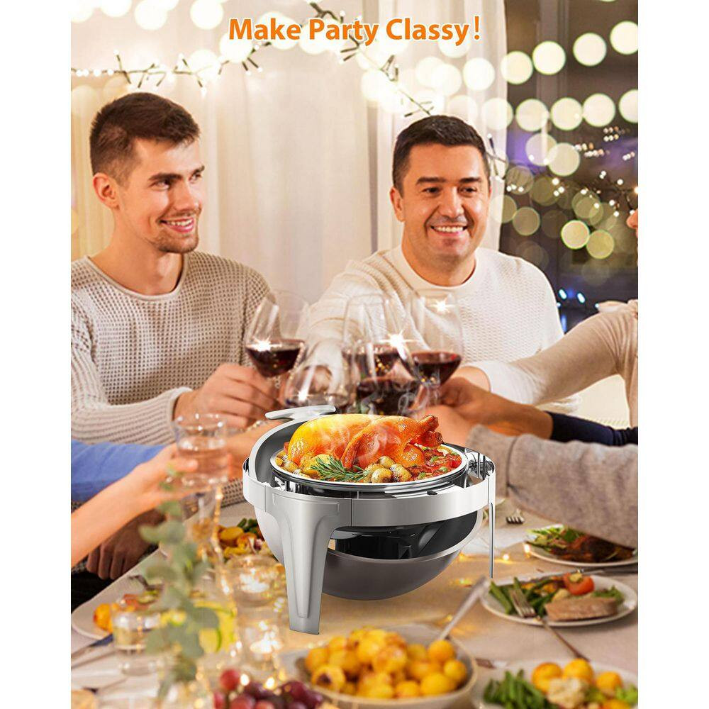 6.3 Qt. round Stainless Steel Chafing Dish Buffet Server with Visible Roll Top,