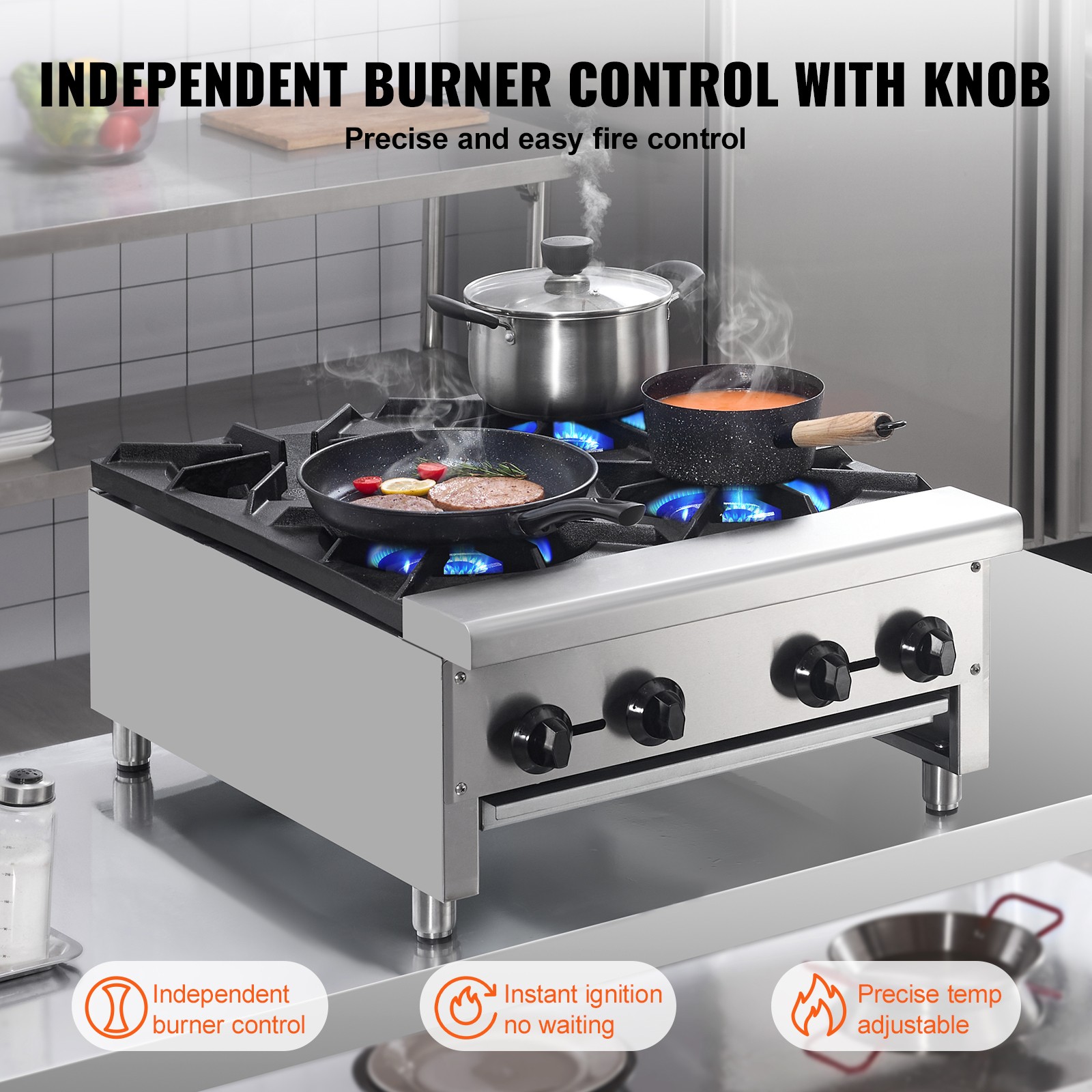 Uimoso Commercial Gas Range Stove with 4 Burners for Countertop Cooking