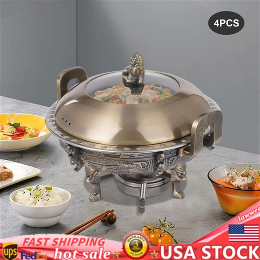 4 Pack Round Chafing Dish Stainless Steel Chafer Sets Catering Food Warmer NEW