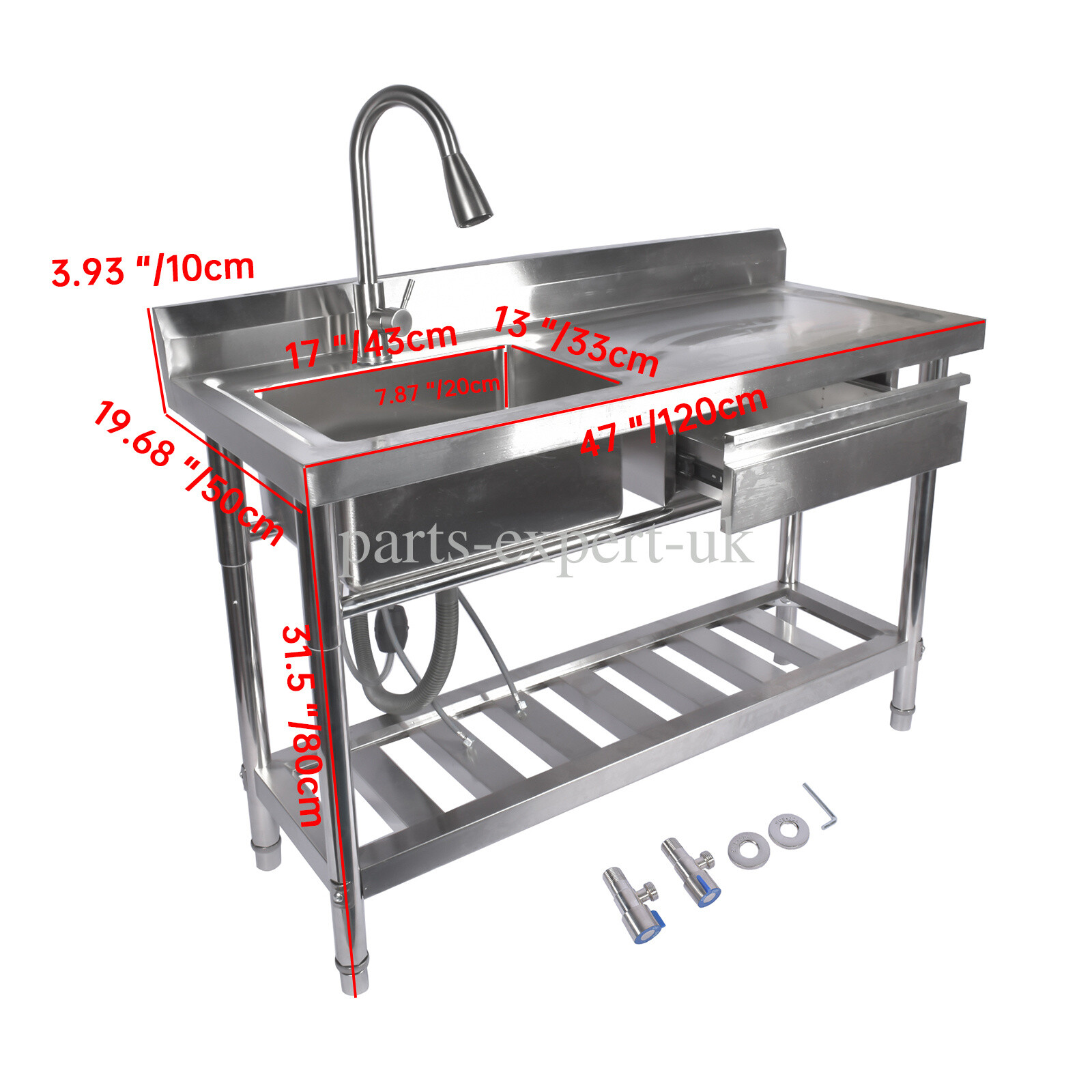Free Standing Single Bowl Kitchen Sink with Pull-Out Faucet, Hot and Cold Pipes