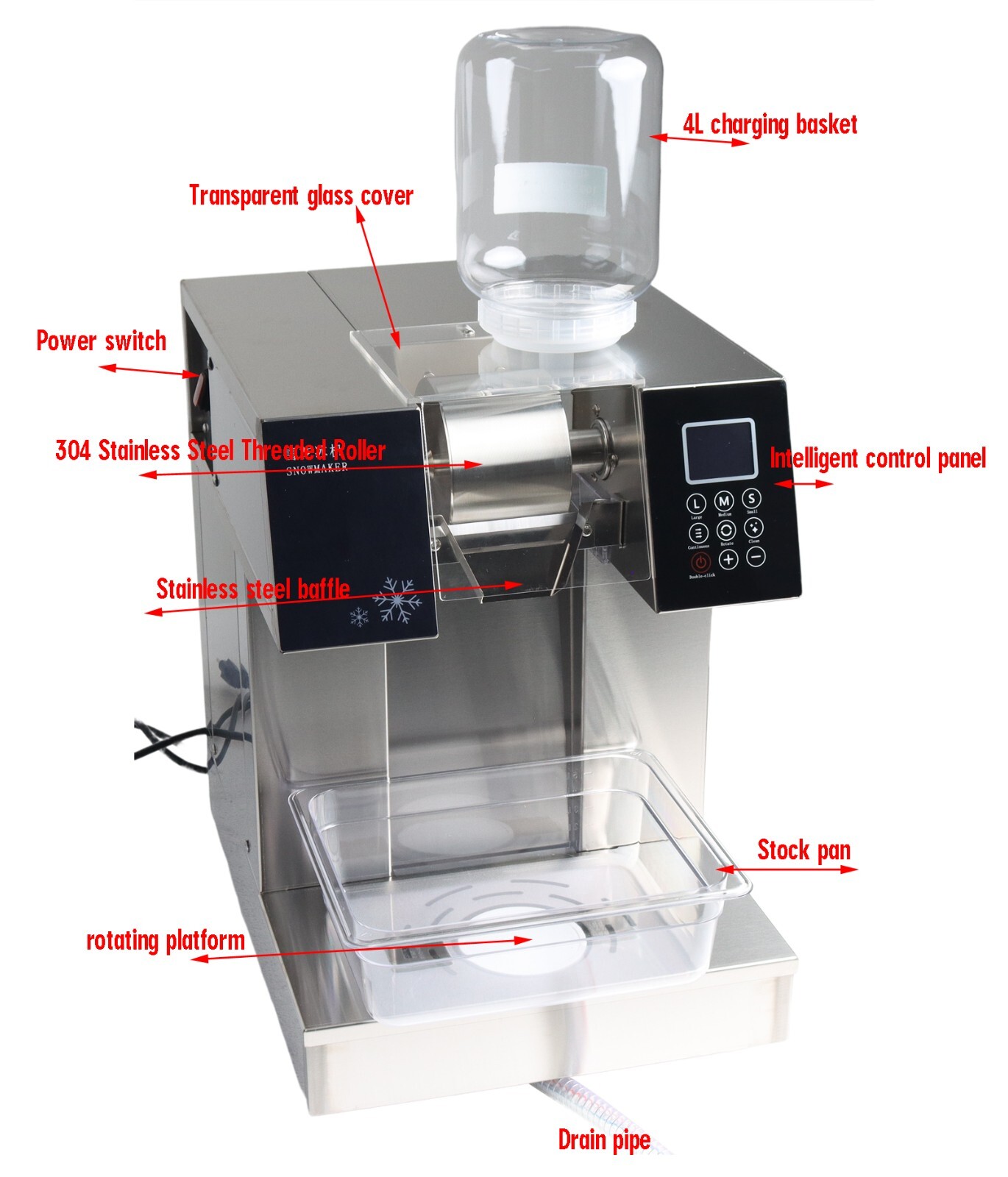 110V Water Cooled Snowflake Ice Machine,408bs/24H Snow Cone Shaved Maker