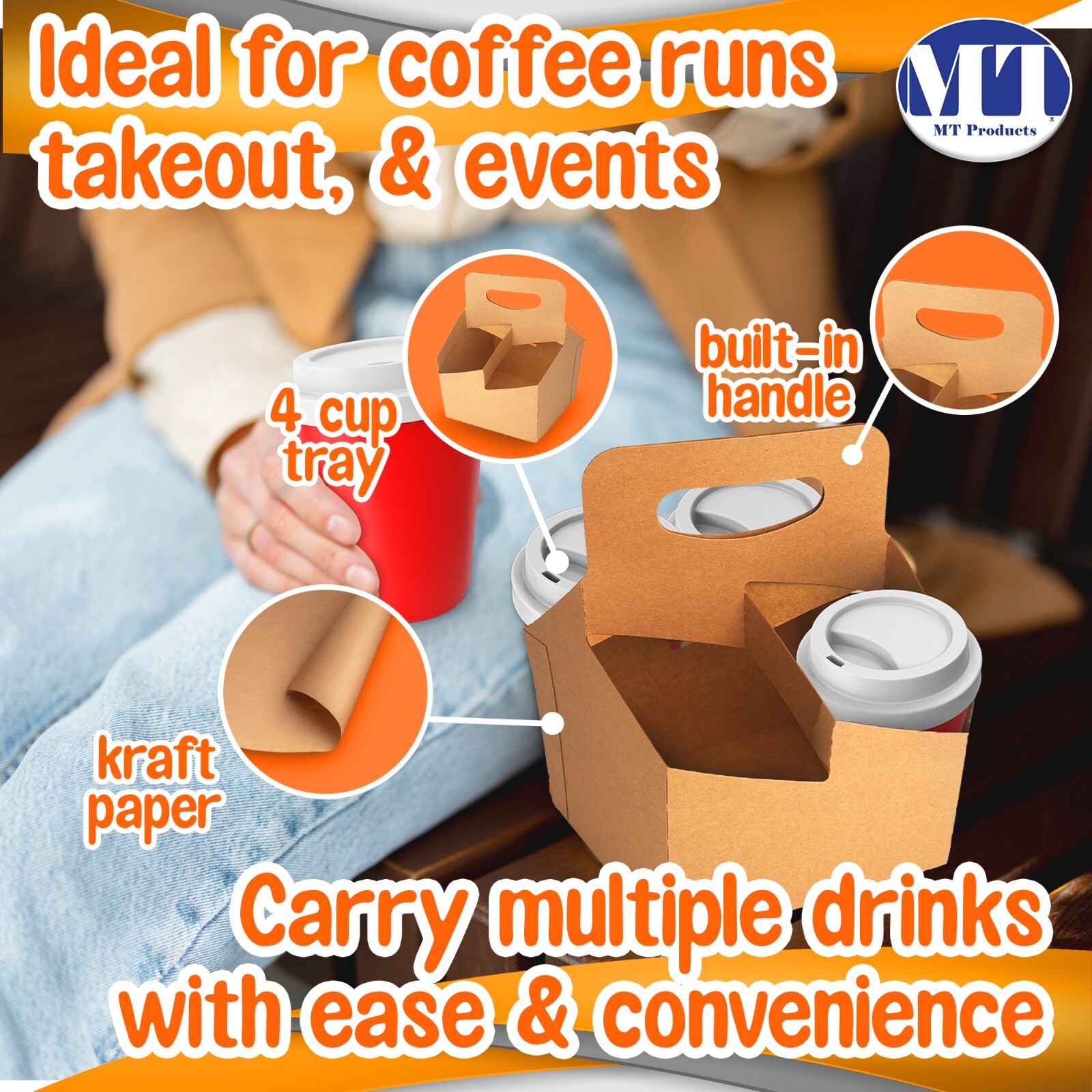 MT Products Kraft Drink Carrier with Handle Holds Up To 4 Cups – Pack of 15