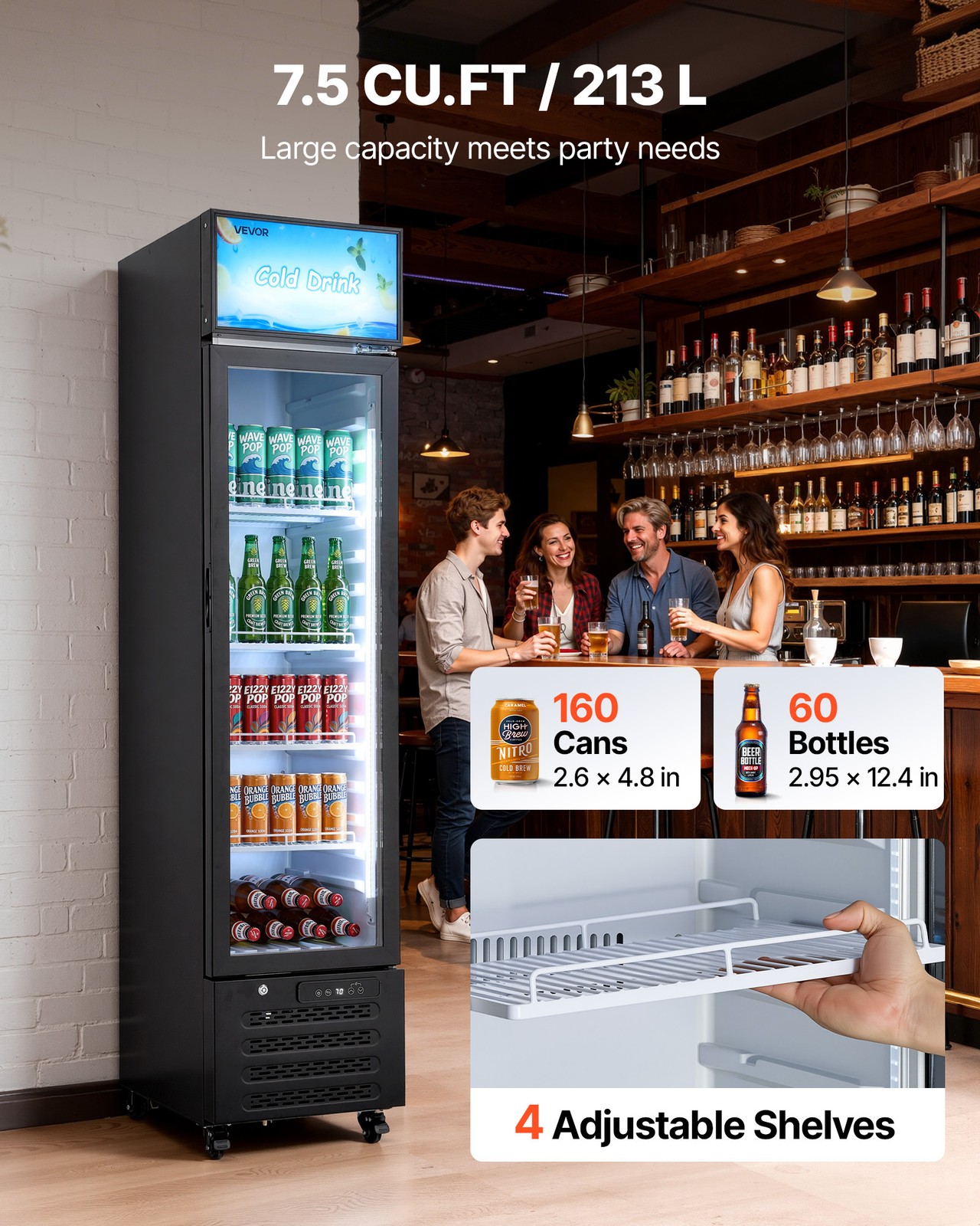 VEVOR Commercial Merchandiser Refrigerator 7.5 Cu.Ft Upright Beverage Cooler