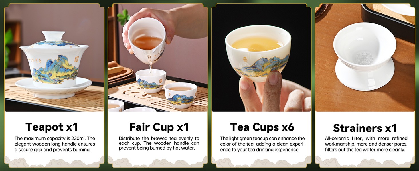 Chinese Tea Set Traditional, Chinese Kung Fu Tea Set for Adults, Gaiwan Tea Set