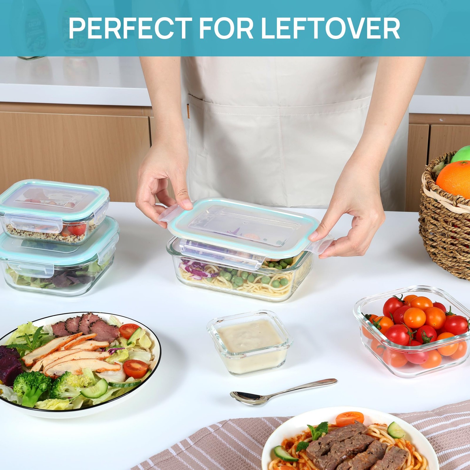 Vtopmart 8 Pack Glass Food Storage Containers Airtight Lids Glass Meal Prep