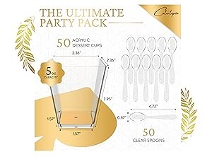 Mini Dessert Cups with Spoons (50 PACK) (Clear Spoons) (No Lids) – 5 oz Parfait