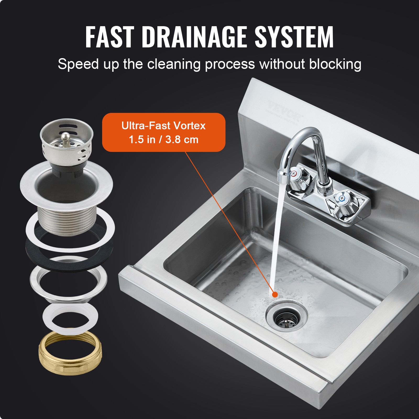 VEVOR 17″x12.8″ Commercial Hand Wash Sink Wall Mount Basin Stainless Steel NSF