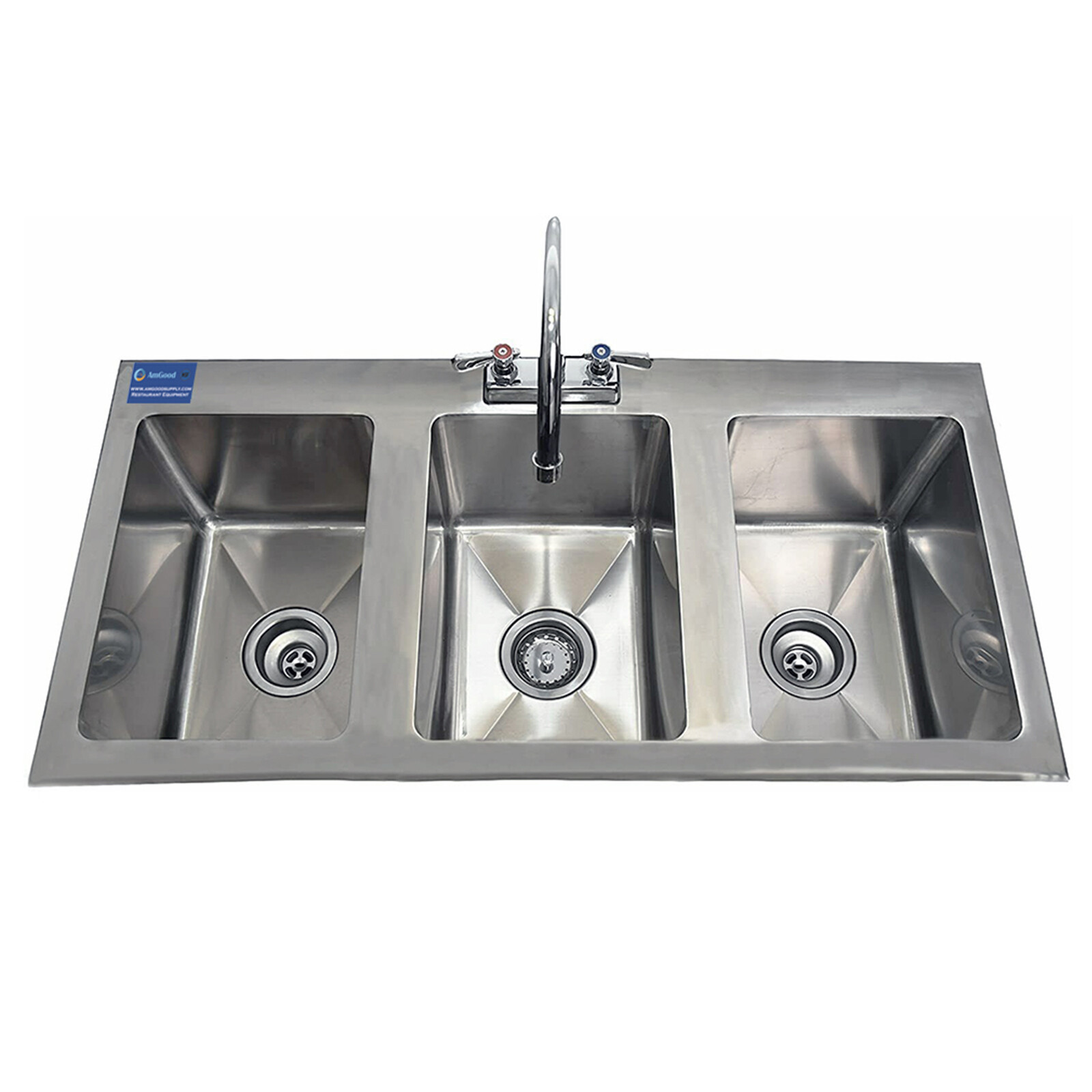 Stainless Steel Drop Sink – 3 Compartment Drop in Sink 10″x14″x10″ NSF ||