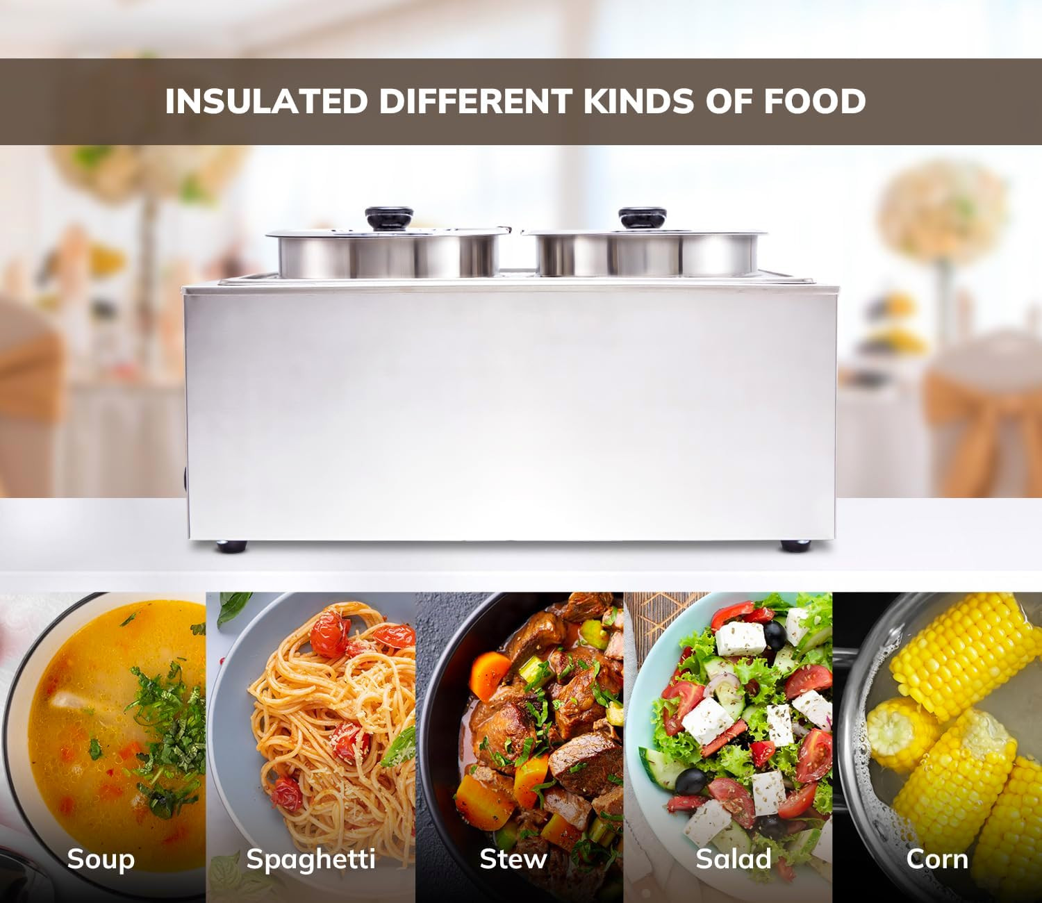 Food Warmer Commercial Grade Stainless Steel Bain Marie Easy to Clean Steam Tabl
