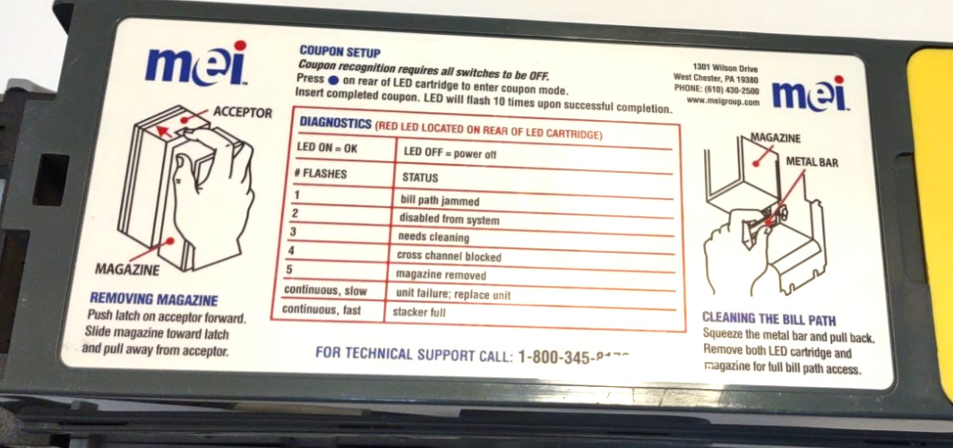 Mei Mars VN 2712 U3 Bill Validator Acceptor $1 $2 & $5 250000406 VN2712 U3