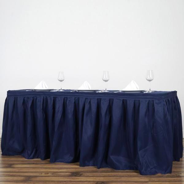 Navy Blue 21 feet PLEATED TABLE SKIRT POLYESTER Fabric Tradeshow Wedding Dinner