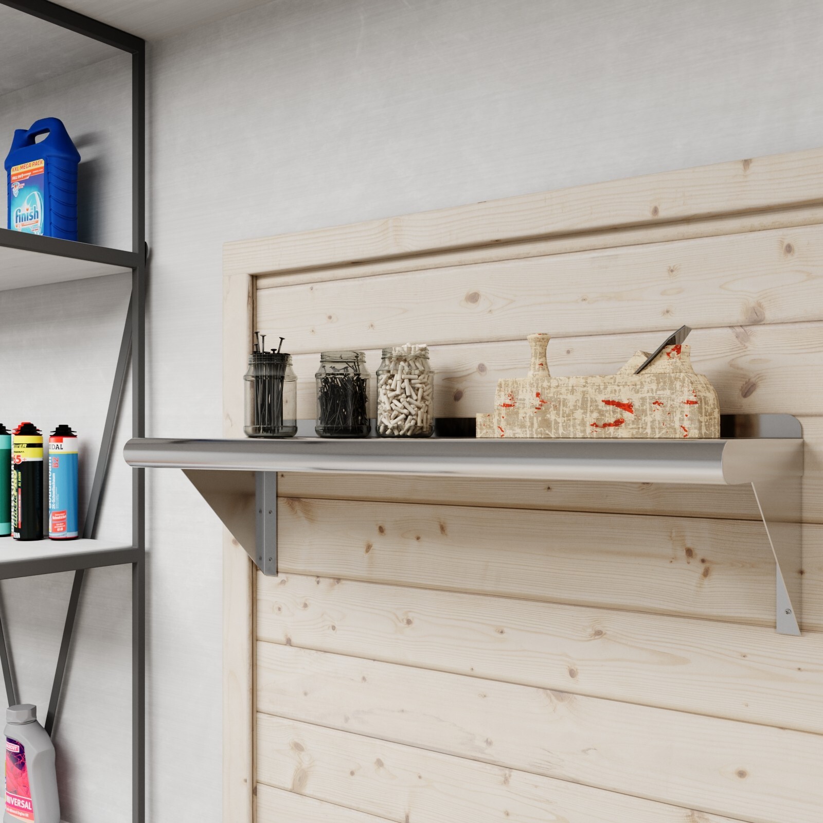 OPEN BOX: 10″ x 30″ Metal Shelf | Stainless Steel Wall Mount Floating Shelving