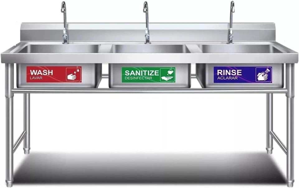 4 Pack Wash Rinse Sanitize Sink Labels Waterproof Sticker Signs Perfect for 3…