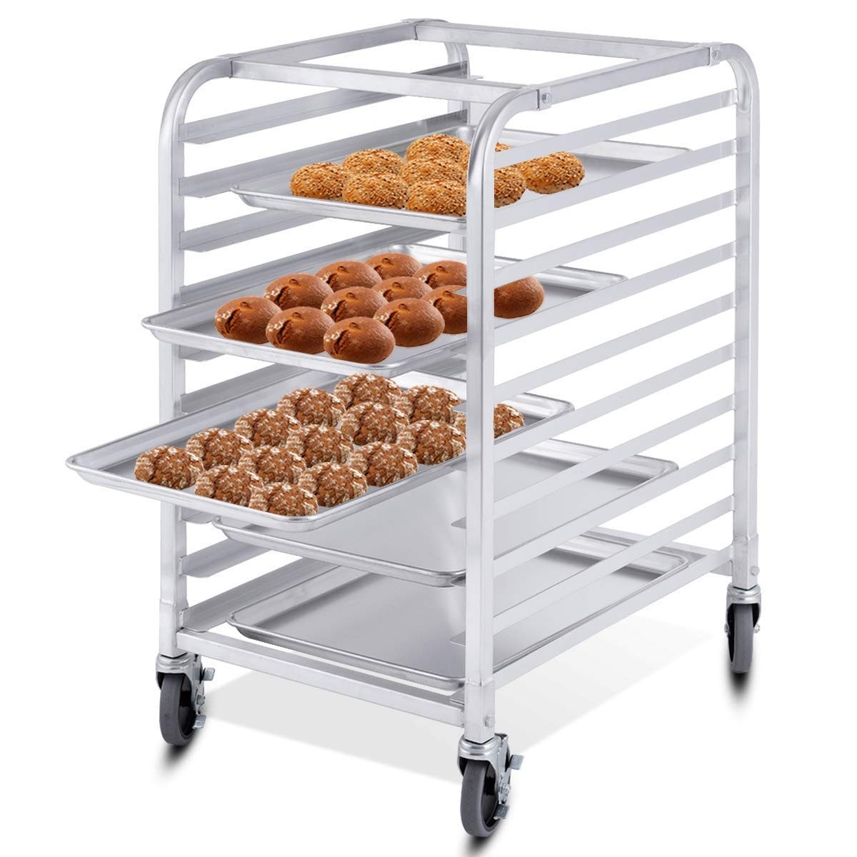 10 Tier Aluminum Bakery Rack, Commercial Kitchen Bun Pan Sheet Pan Rack, Mobi…
