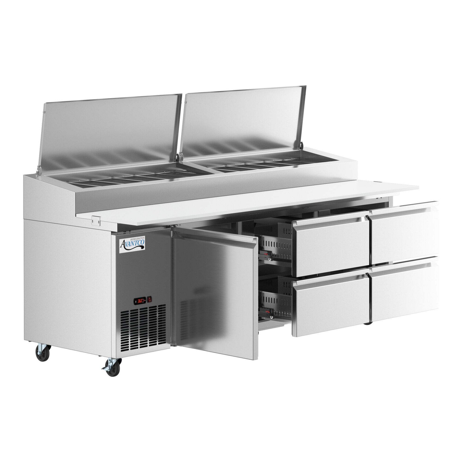 93″ 1 Door Refrigerated Pizza Prep Table with 4 Drawers