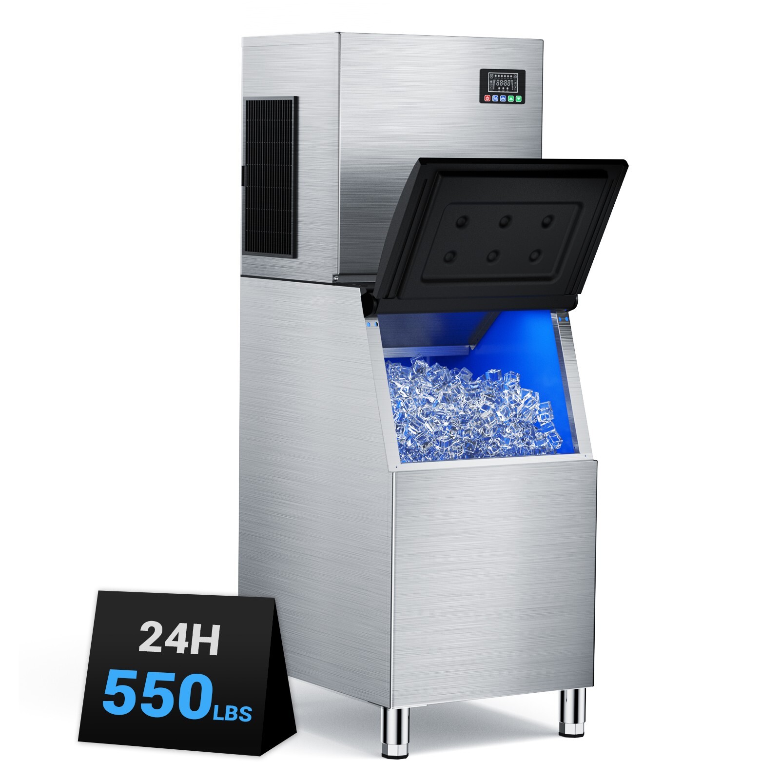 Commercial Ice Maker 550 LBS/24h with 400 LBS Storage Bin, 156 Ice Cubes in 5-15