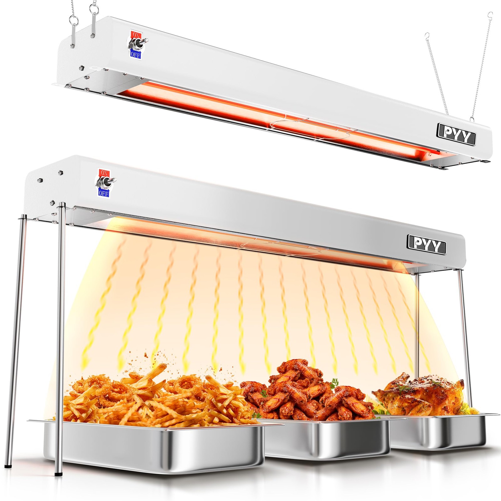 PYY Food Heat Lamp – 35 Inch 86-176°F/30-80°C Aluminum Overhead & Hanging Food