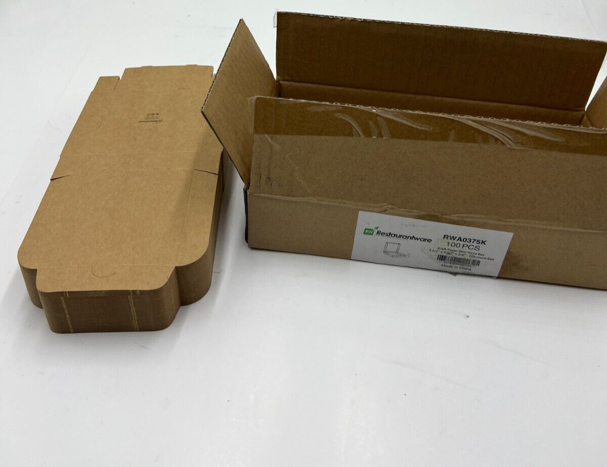 (QTY 100) Restaurantware Kraft Paper Mini Pizza Box 3-1/2″x3-1/2″x 3/4″ RWA0375K