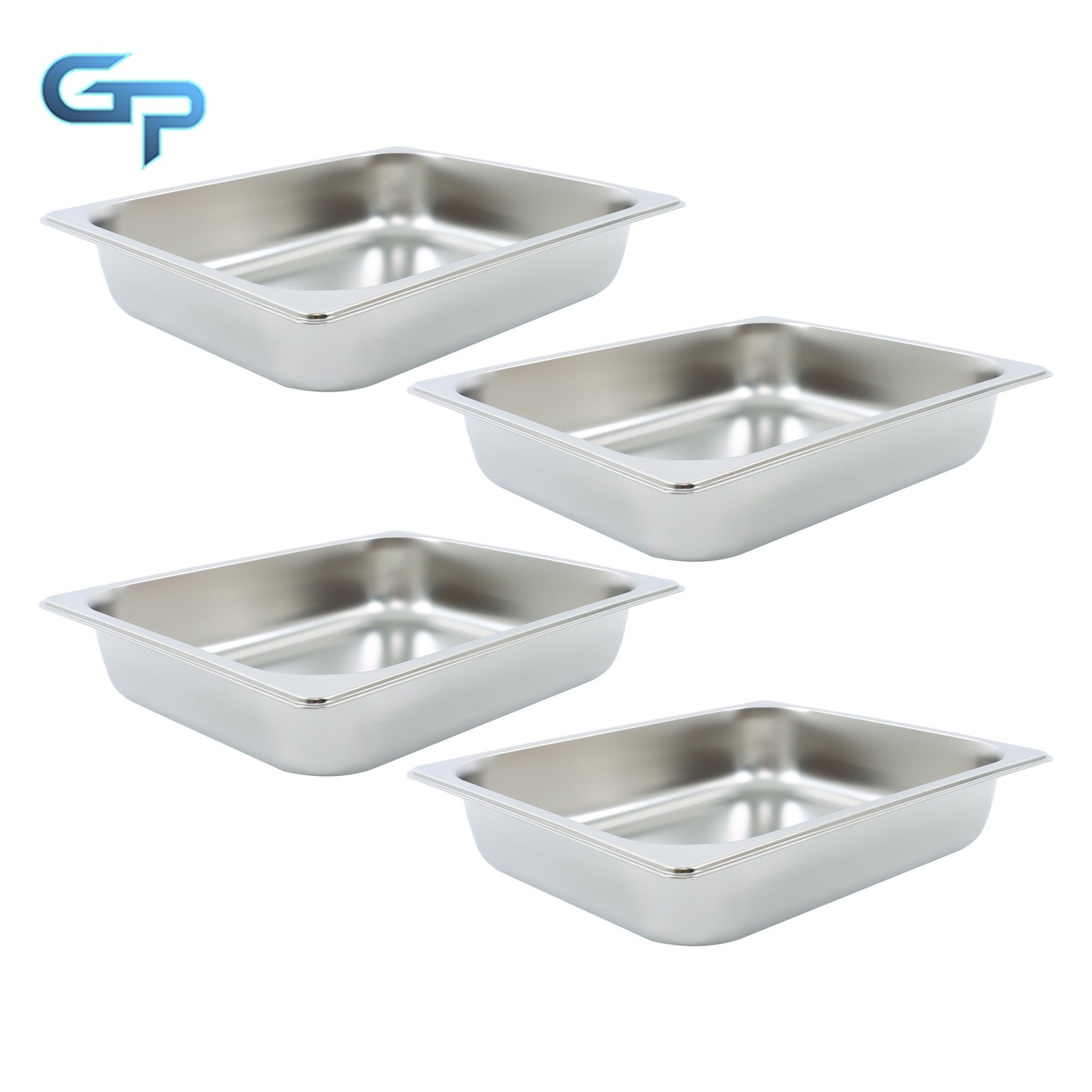 Set of 4 Half-Size Stainless Steel Steam Pans, 2.5″ Deep for Buffet & Catering