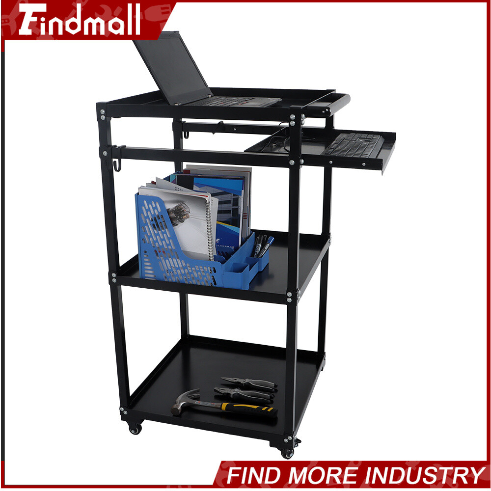 Findmall Aluminum Mobile Working Platform Hand Cart 3-Shelf With Keyboard Tray