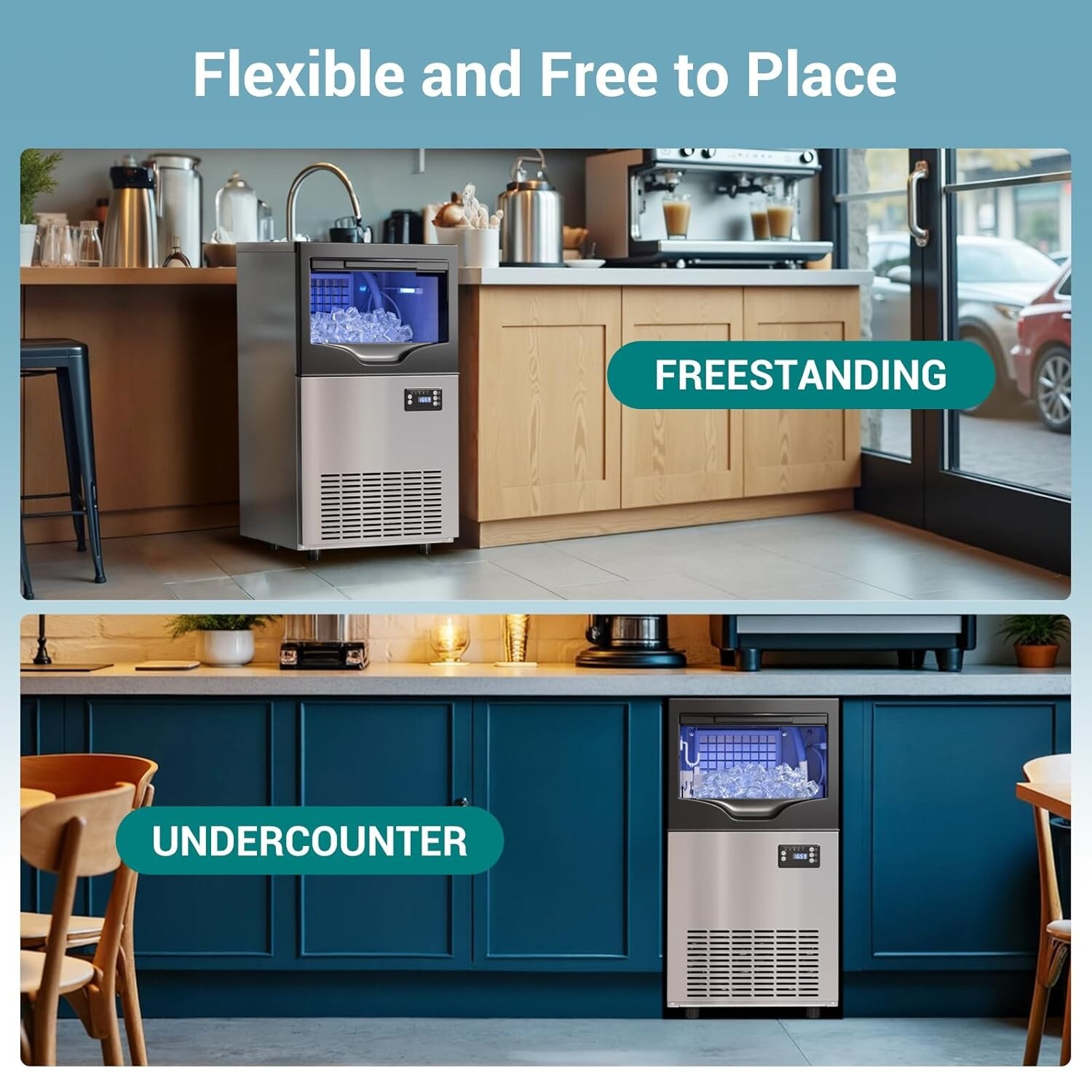 Commercial Ice Maker Machine, 120LBS/24H Under Counter Ice Maker with 35LBS Ice
