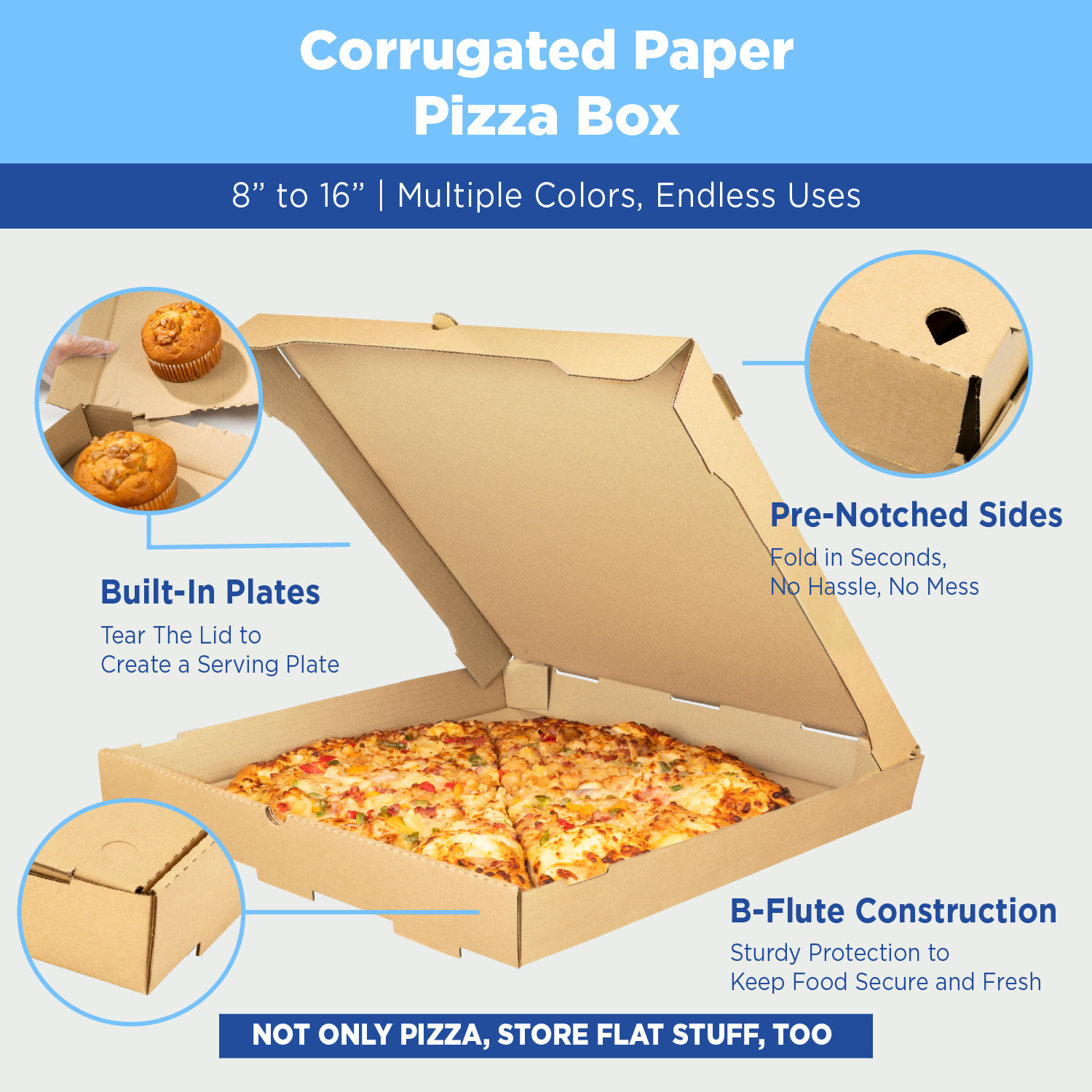 Karat Corrugated Pizza Box, 12»x12»x2», Generic Print – 50 pcs, FP-PBF12WG